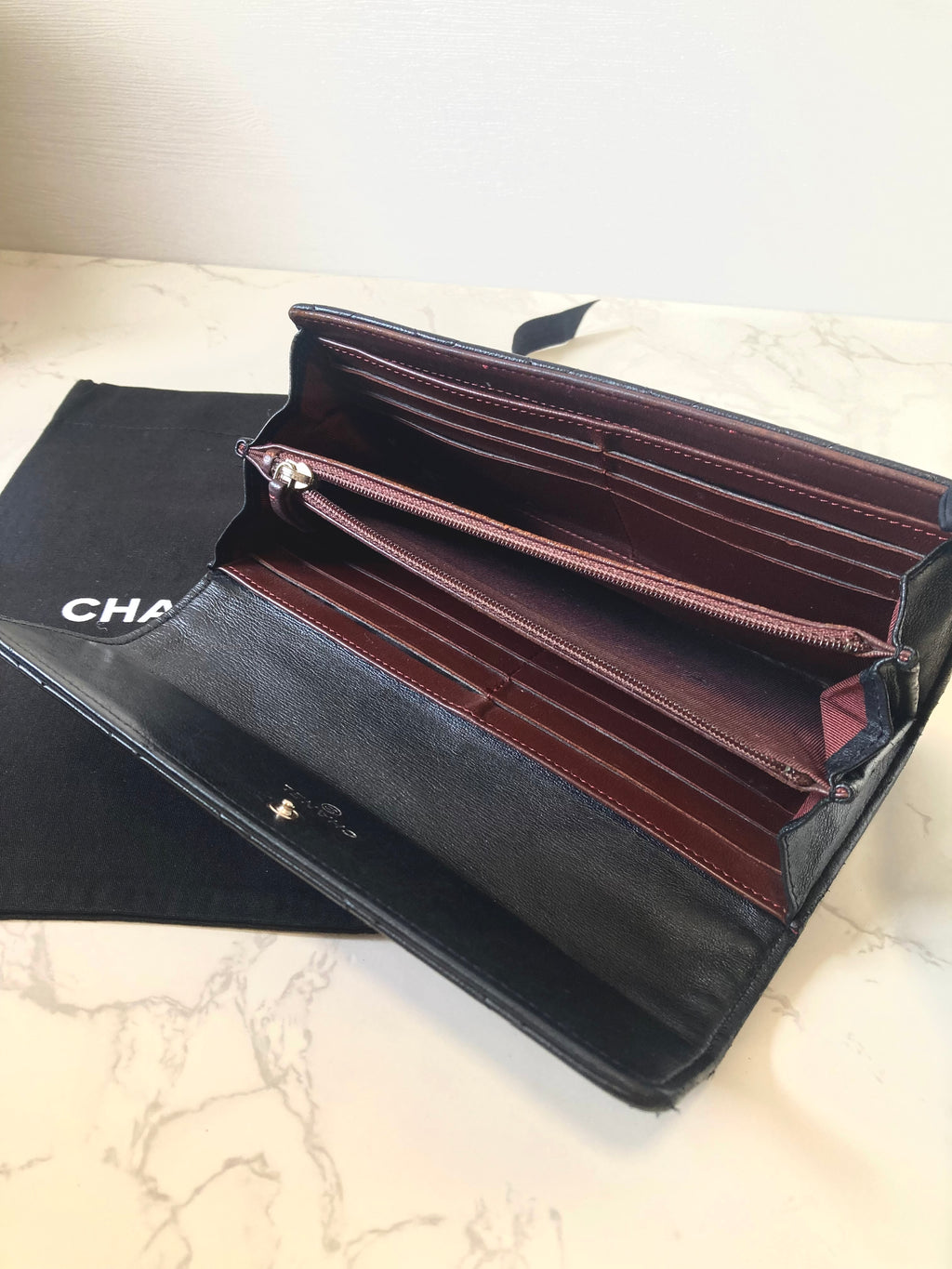 CHANEL Classic Black Lamb Skin Long Wallet