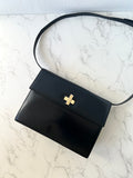CELINE rare black cross rotating gold buckle leather small shoulder bag / crossbody bag