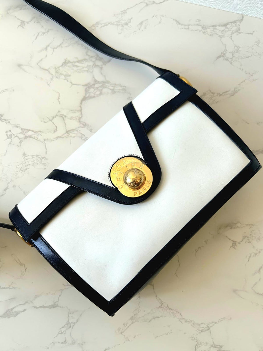 CELINE rare rotating planet blue black and white color side bag / oblique bag