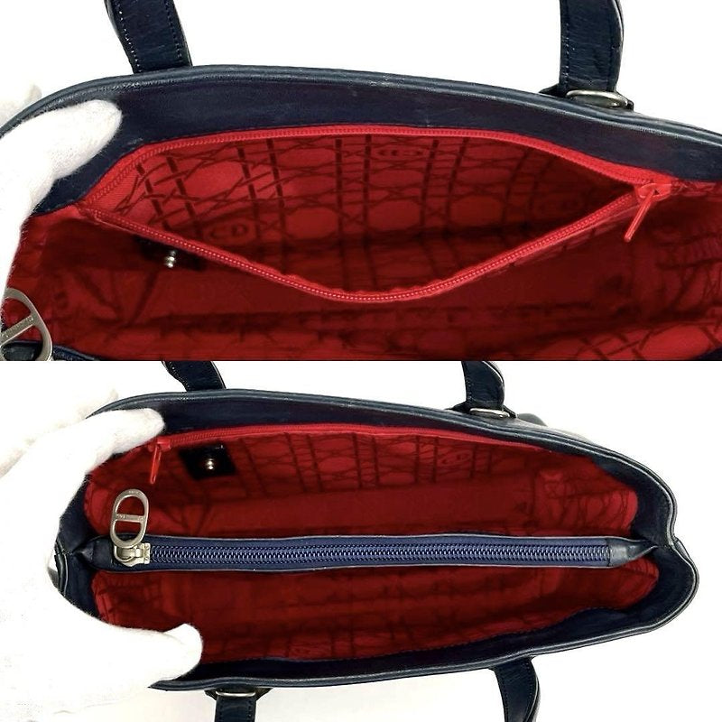 CHRISTIAN DIOR rare dark blue silver label leather small side bag / crossbody bag / tote bag / handbag
