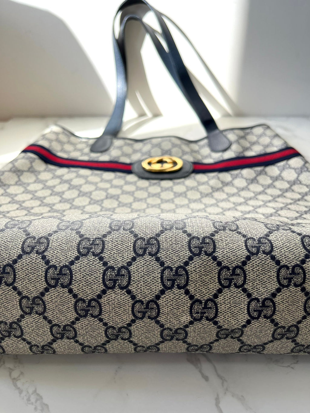 GUCCI Navy Monogram Tote Bag