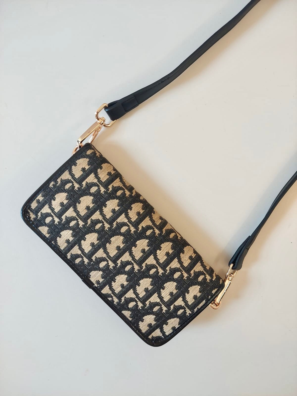 CHRISTIAN DIOR black monogram side bag/oblique bag/long wallet
