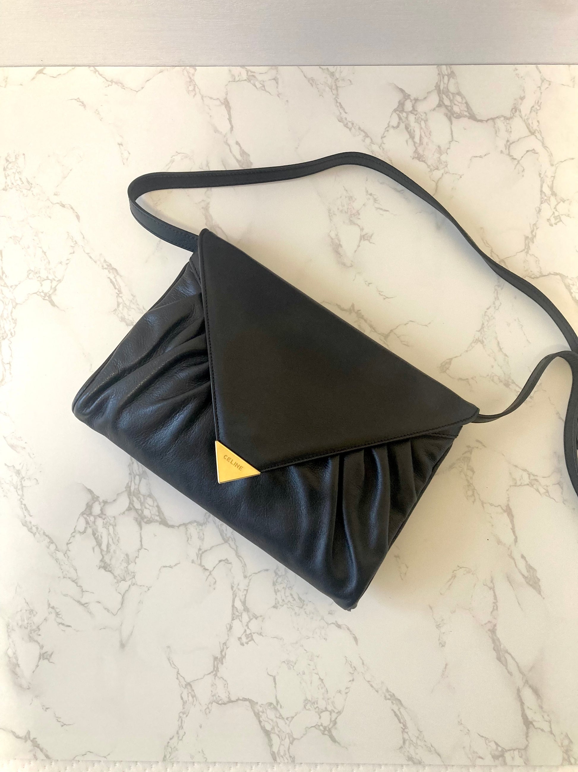 CELINE Rare Black x Gold Leather Envelope Shoulder Bag