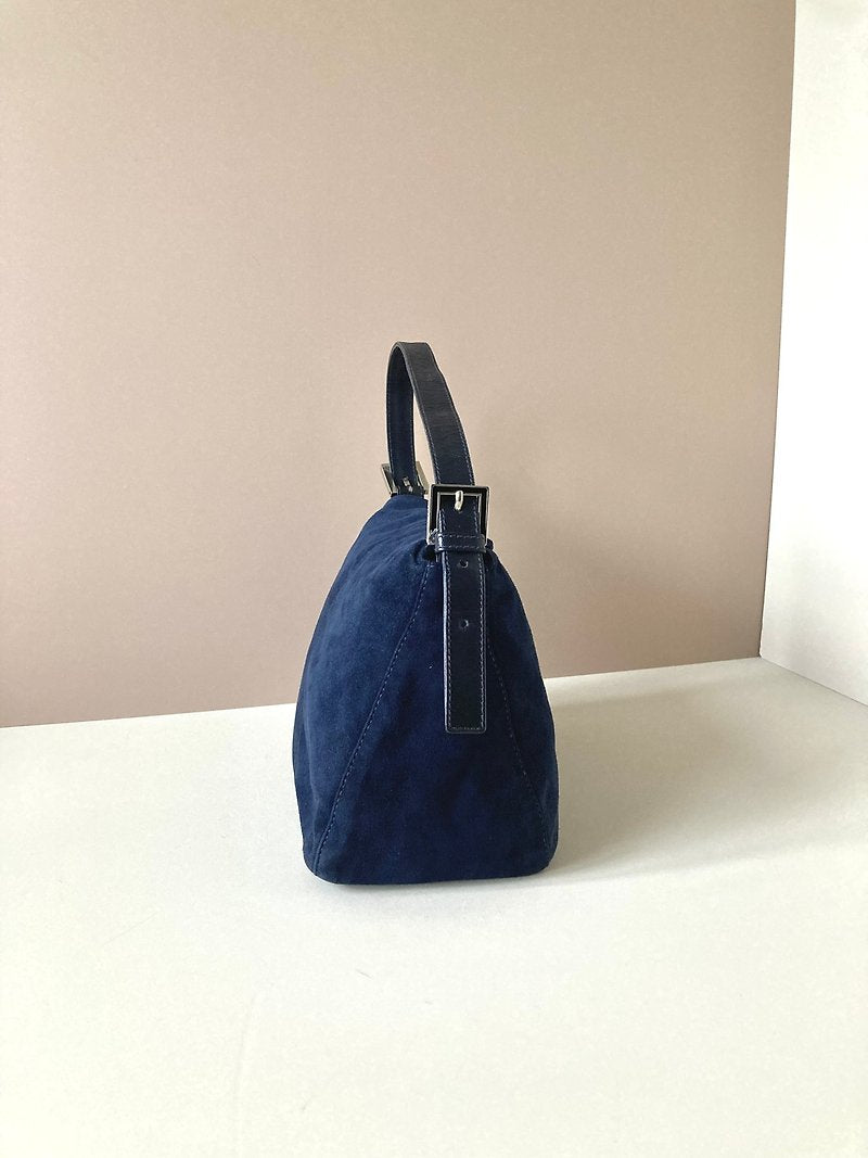 FENDI rare blue and black velvet baguette underarm bag / side bag