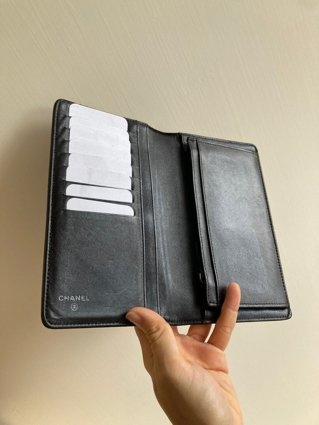 CHANEL Camellia Silver CC Long Wallet (with Add-on Chain) 