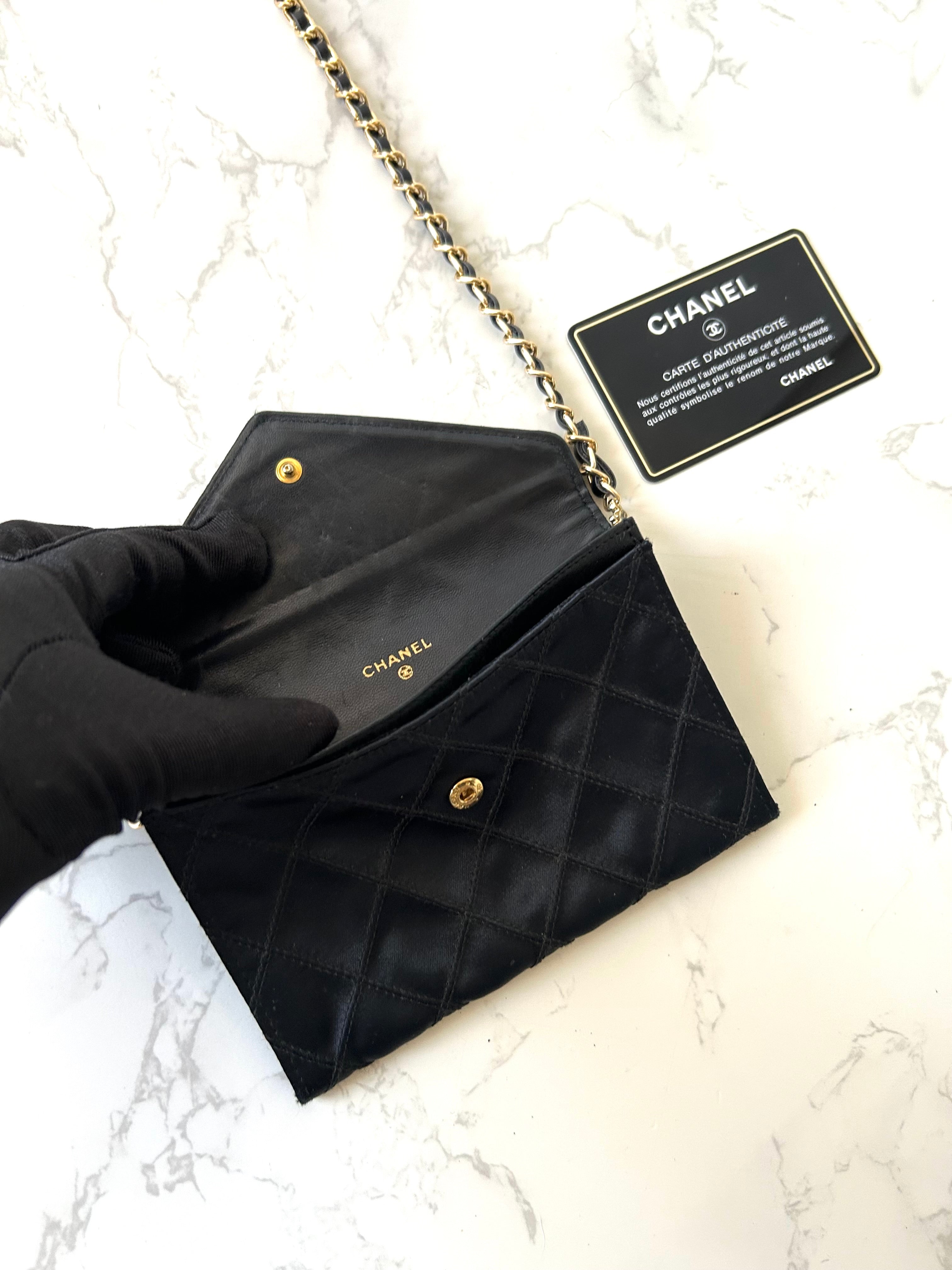 CHANEL Rare Black Satin Rhinestone Small Bag/Side Bag/Messenger Bag/Clutch Bag