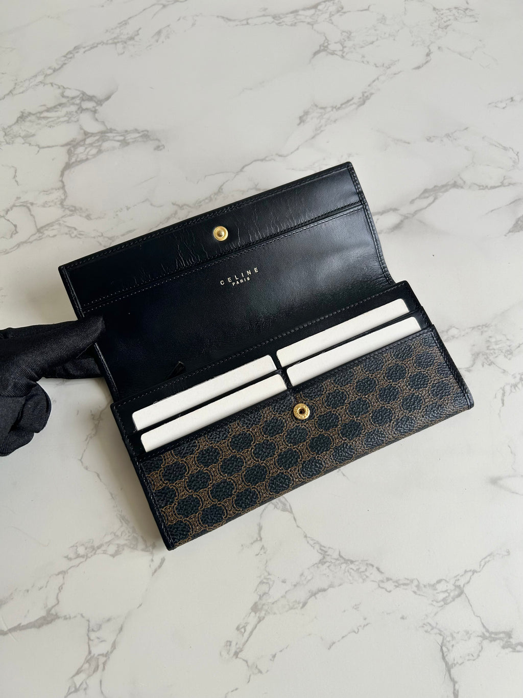 CELINE black monogram leather long wallet/wallet