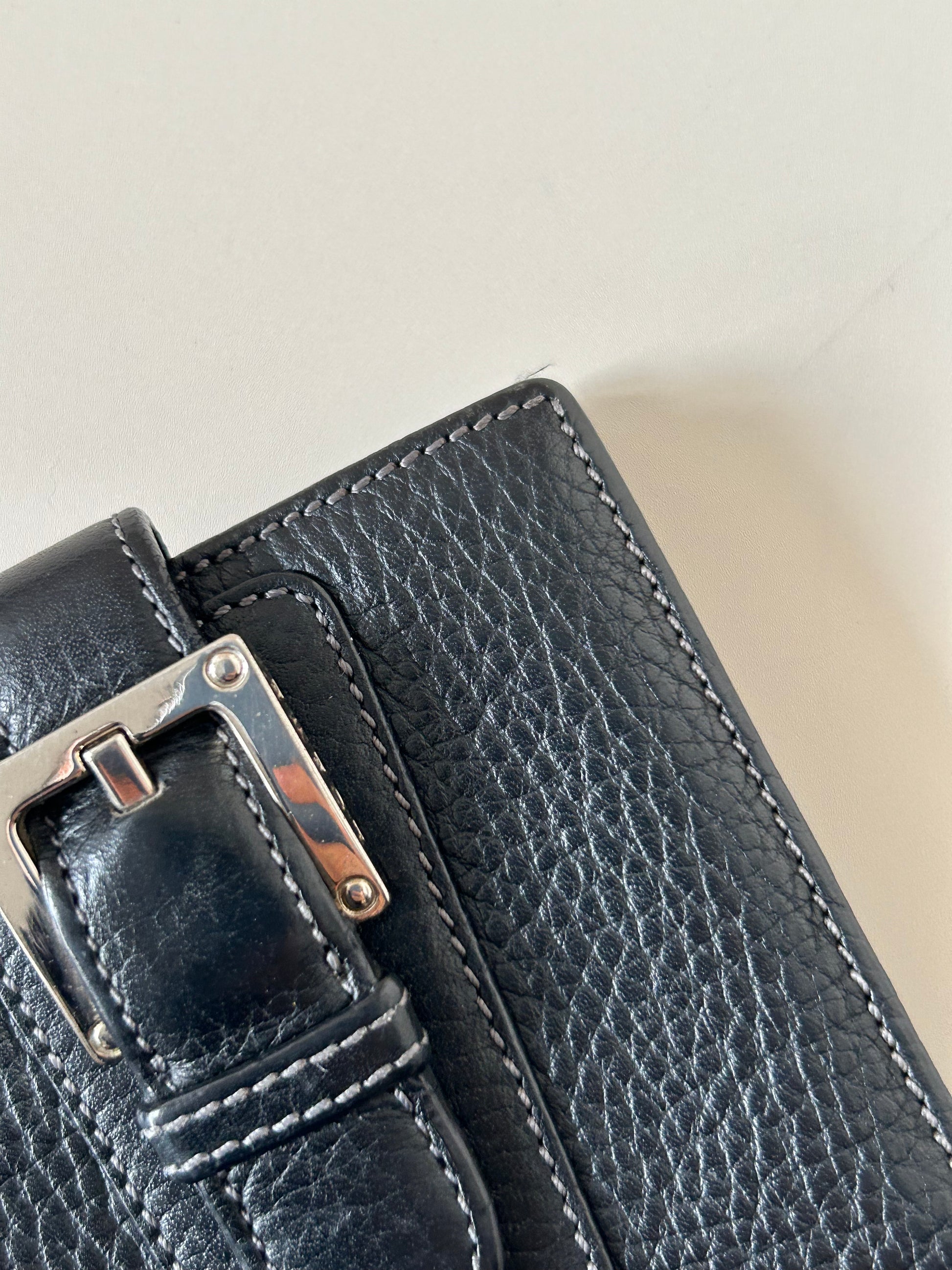 LOEWE 稀有黑色牛皮皮革短夾/小錢包/零錢包