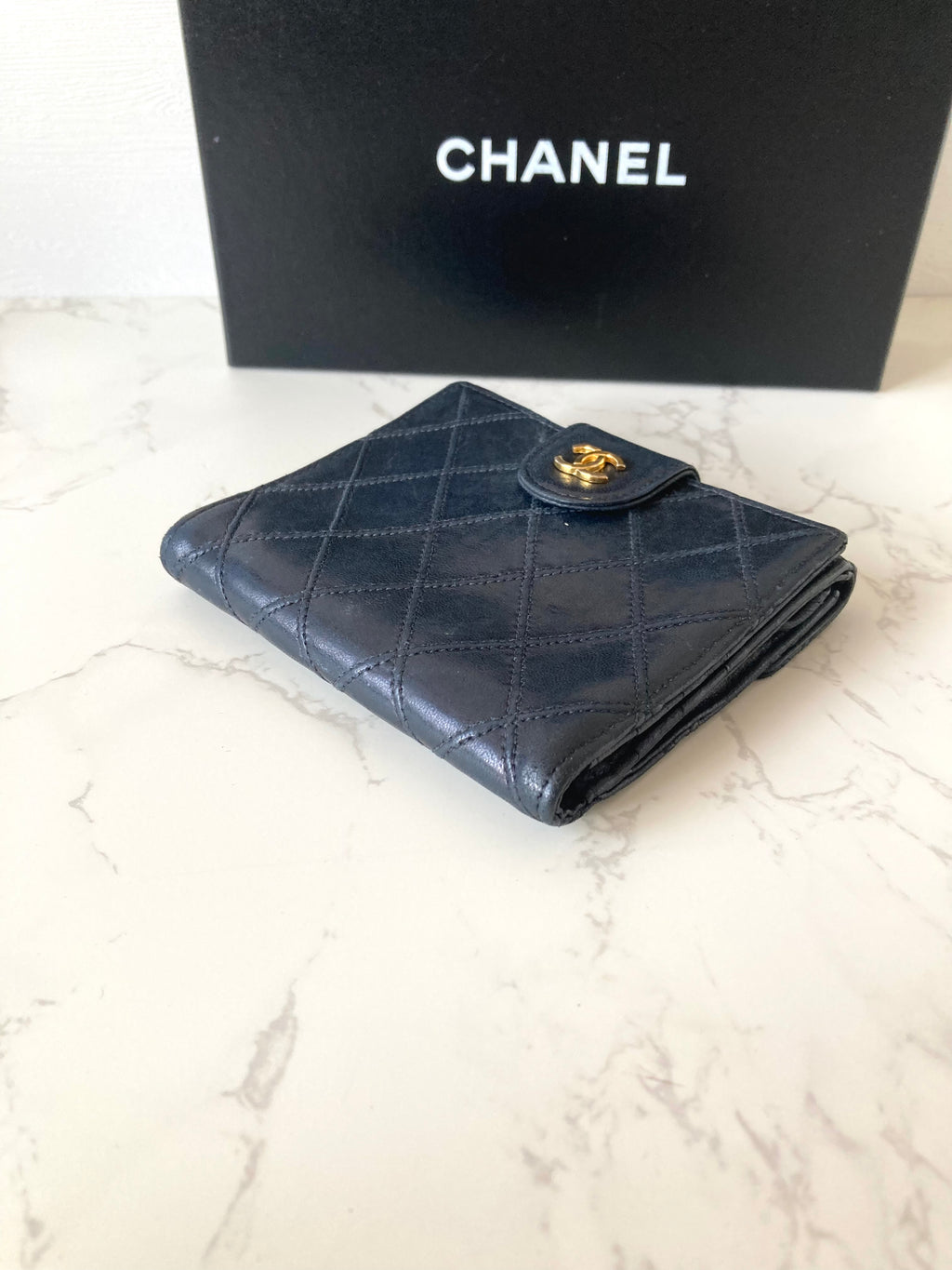 CHANEL Black x Gold Lamb Leather Compact Wallet