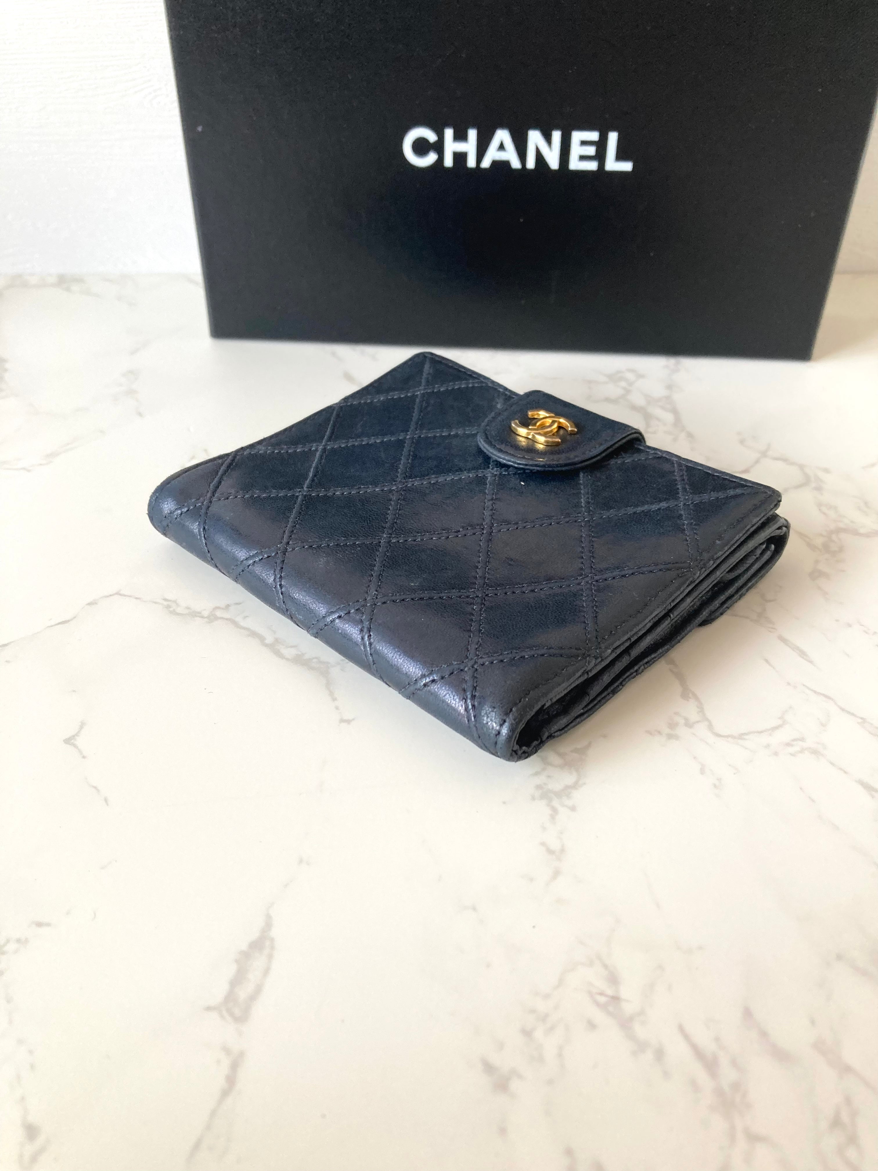 CHANEL Black x Gold Lamb Leather Compact Wallet