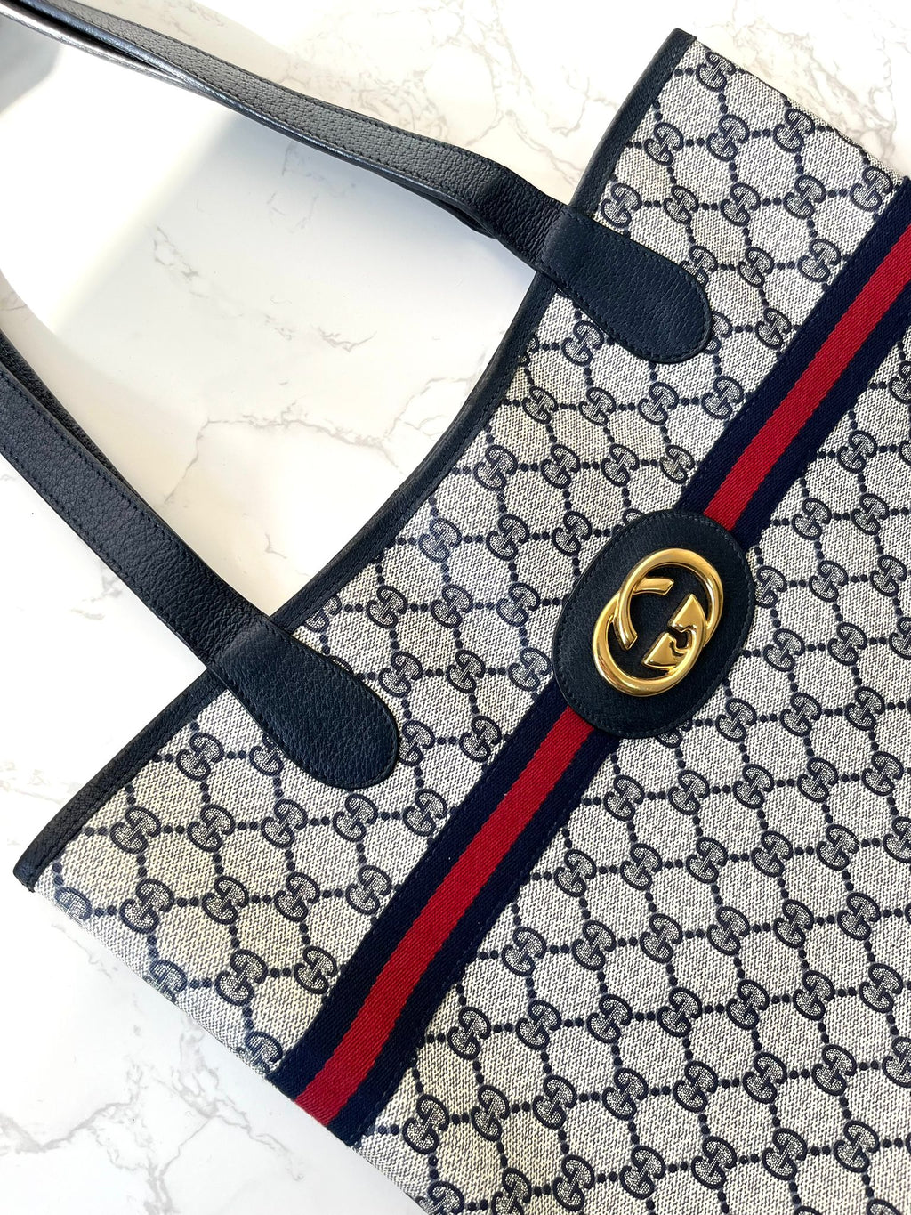 GUCCI Navy Monogram Tote Bag