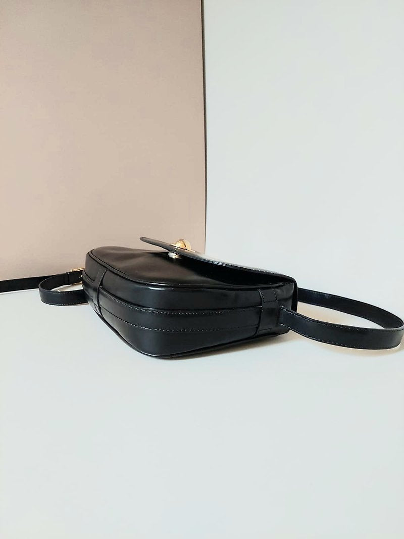 CELINE rare gold planet black leather tofu small bag / side bag / oblique bag