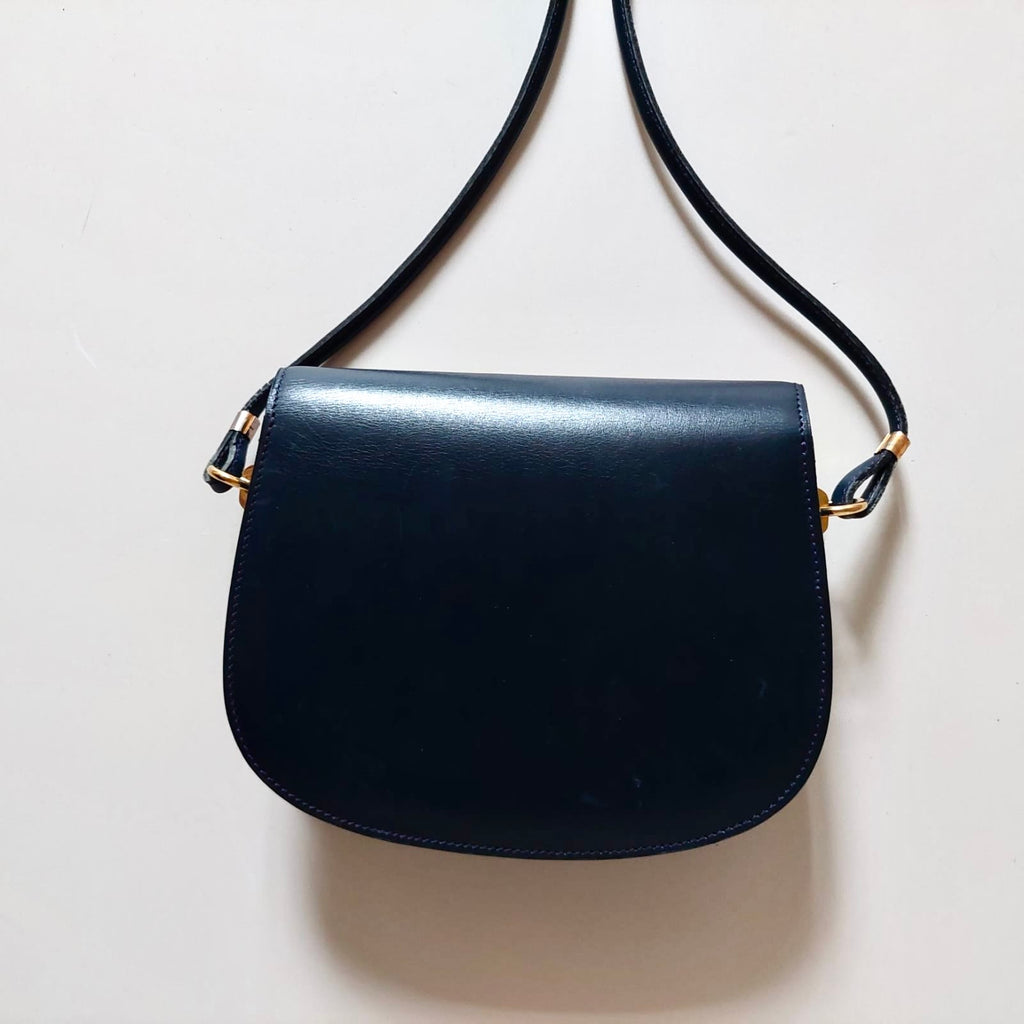 CELINE Blue Gold Arc de Triomphe Half Moon Leather Bobby Small Bag / Side Bag