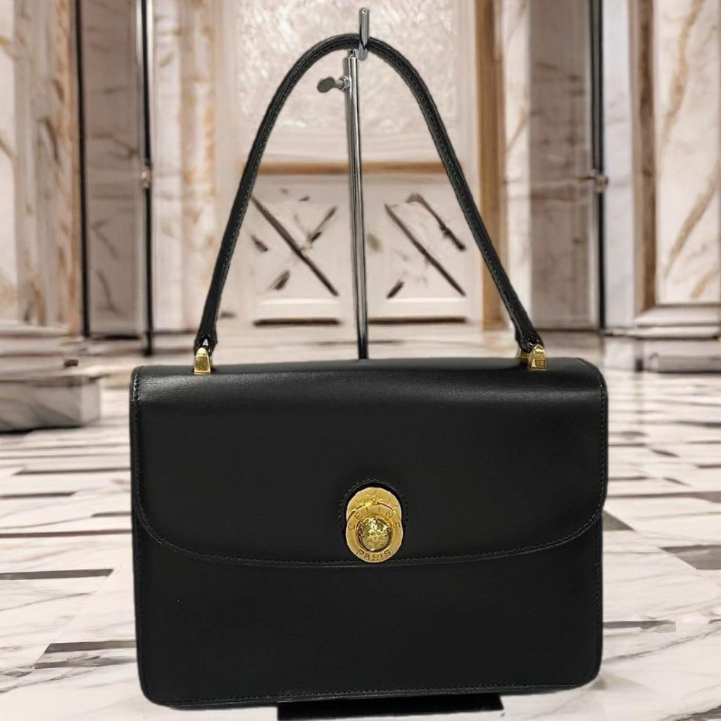 CELINE rare rotating golden planet black leather small bag / side backpack / underarm bag