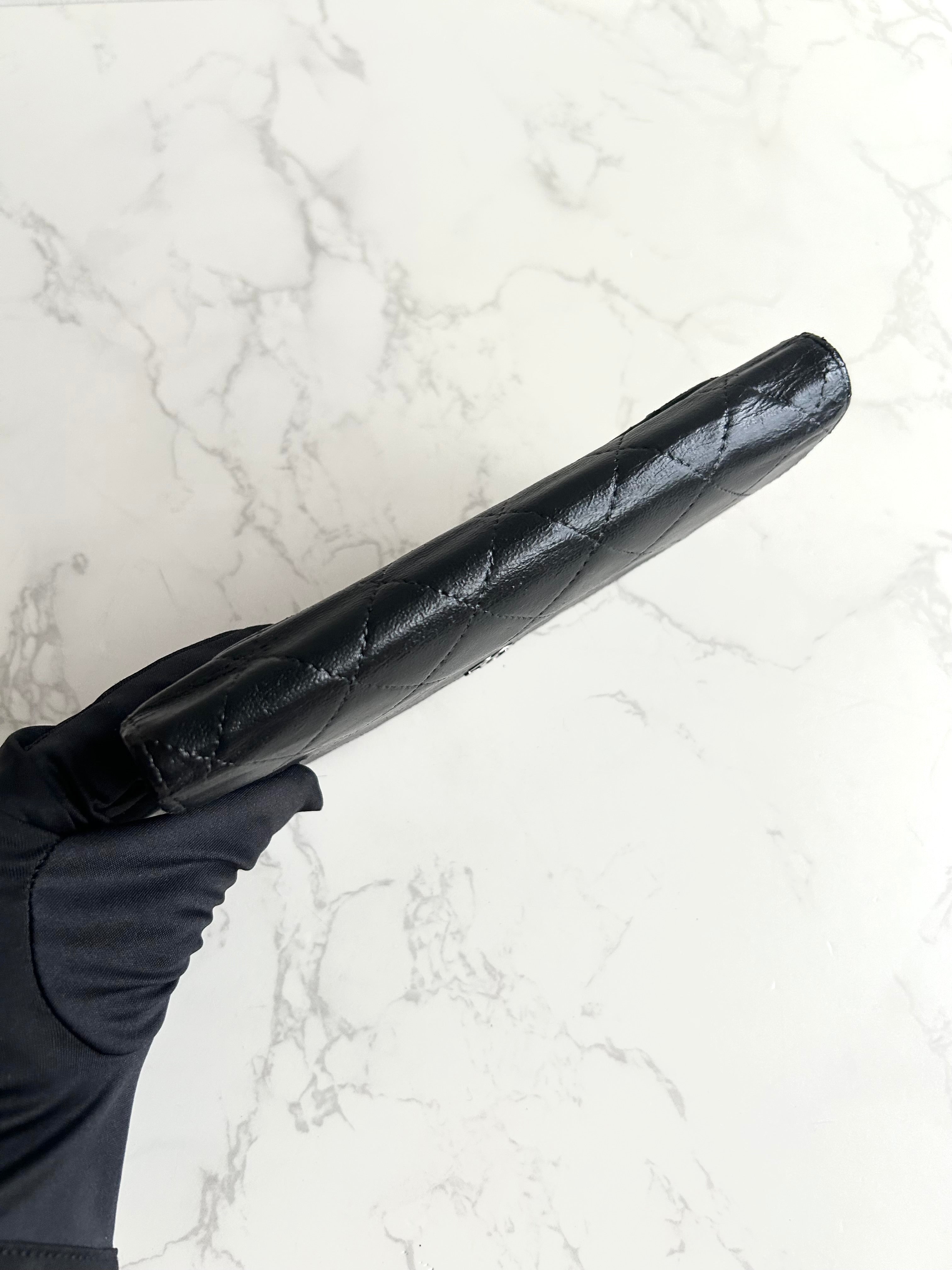 Chanel 黑色銀扣皮革長夾 錢包 皮夾 中古包