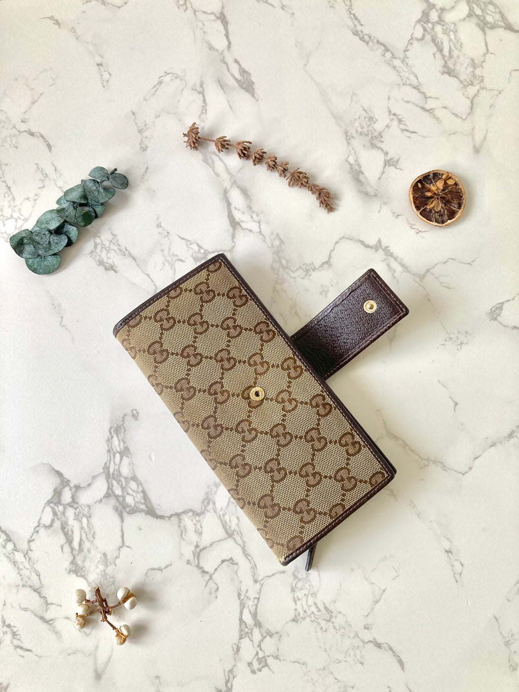 GUCCI Classic Brown Monogram Bi-fold Long Wallet
