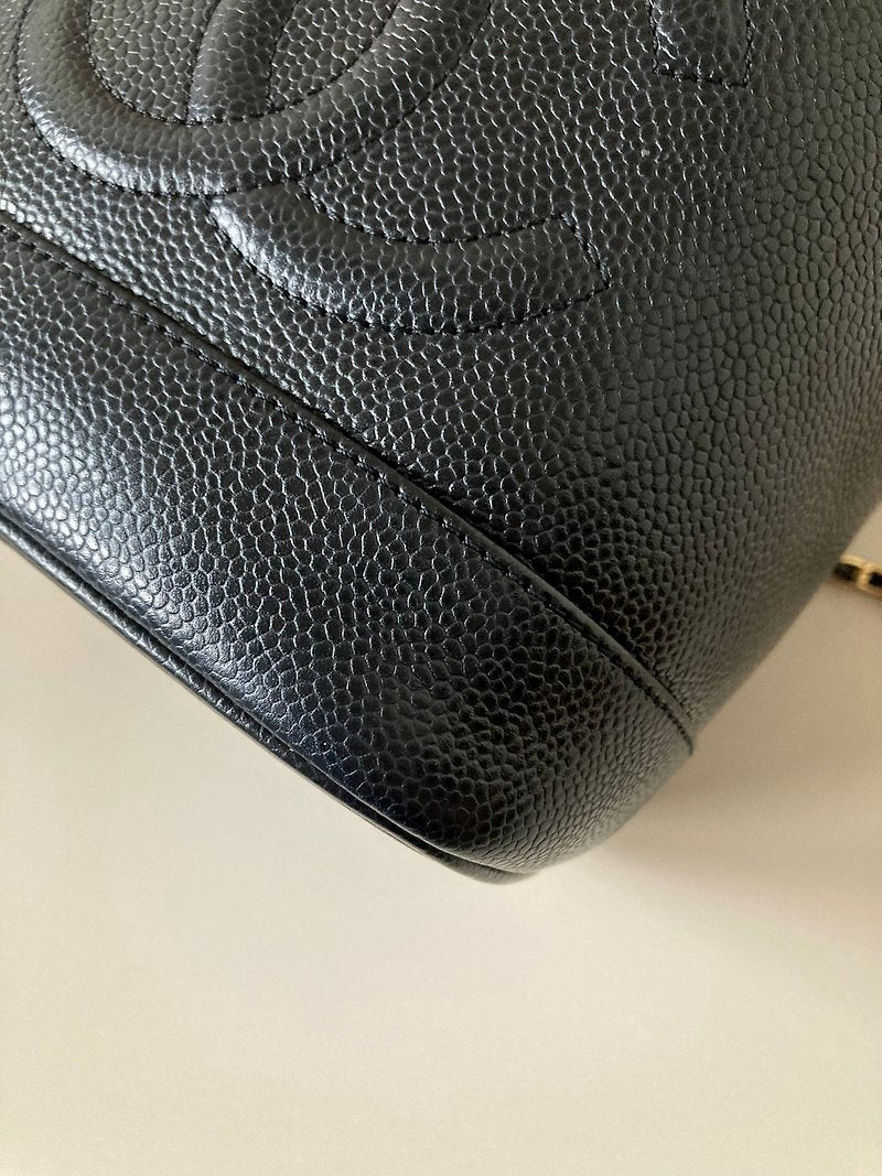 CHANEL 稀有豎版黑色魚子醬皮革Vanity盒子包/側背包/斜背包/手拿包