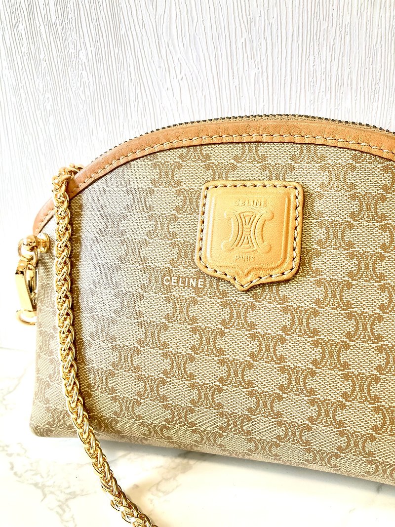 CELINE beige Arc de Triomphe old flower shoulder bag/oblique backpack/side backpack/clutch bag
