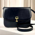 CELINE rare blue and black carriage gold buckle side bag / oblique bag
