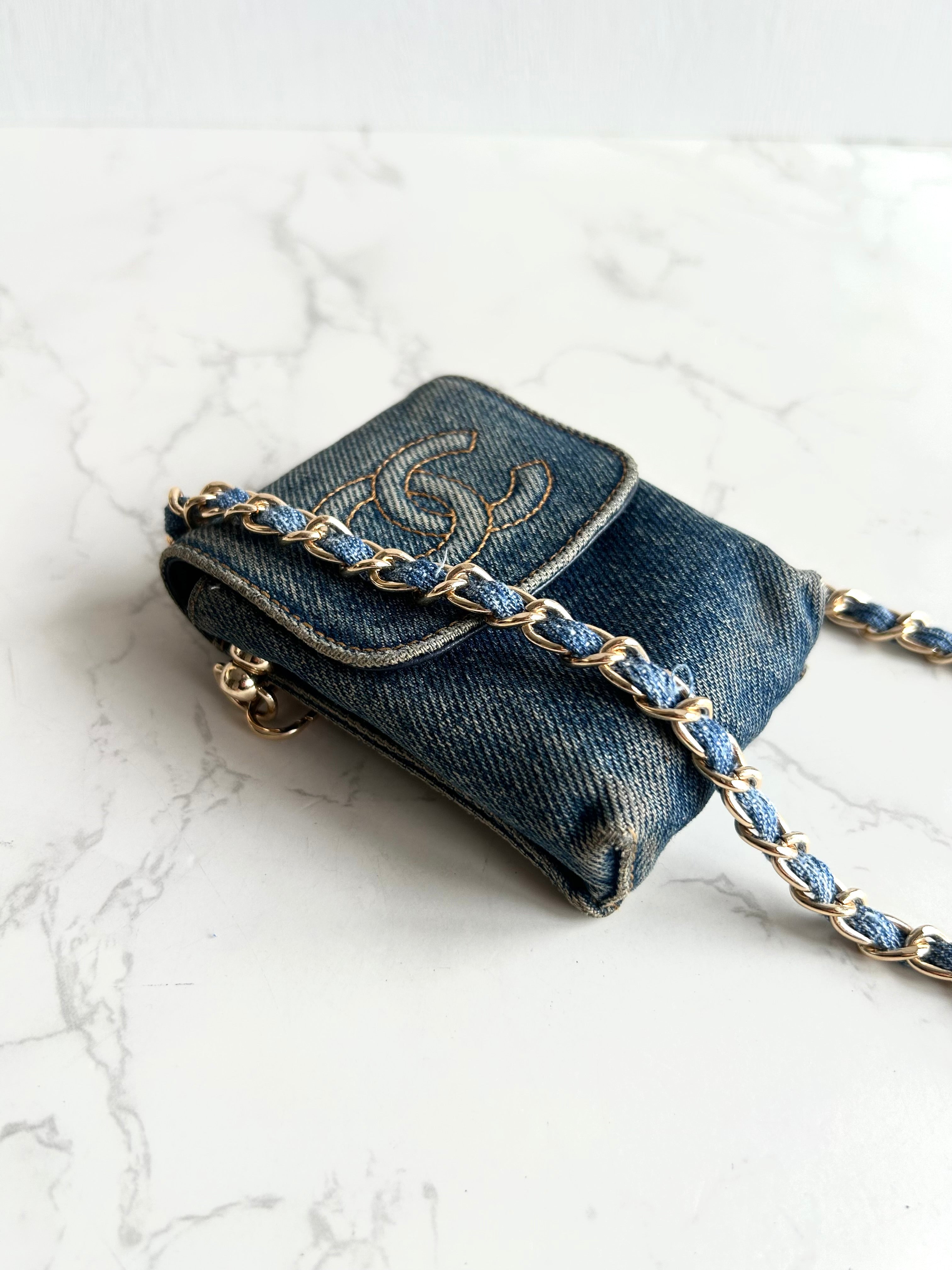 Chanel 牛仔布藍色斜背包 單肩包 側背包 中古包
