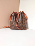 CELINE Rare Brown Old Flower Leather Single Shoulder Drawstring Bucket Bag/Side Bag - Japanese Second-hand Vintage
