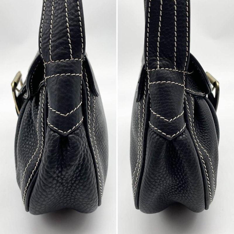 CELINE rare vintage blue and black leather large gold buckle small bag/side backpack/underarm bag