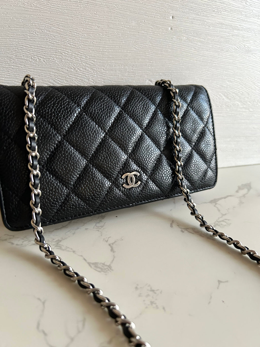 CHANEL Black Caviar Leather WOC Long Wallet / Side Bag / Crossbody Bag