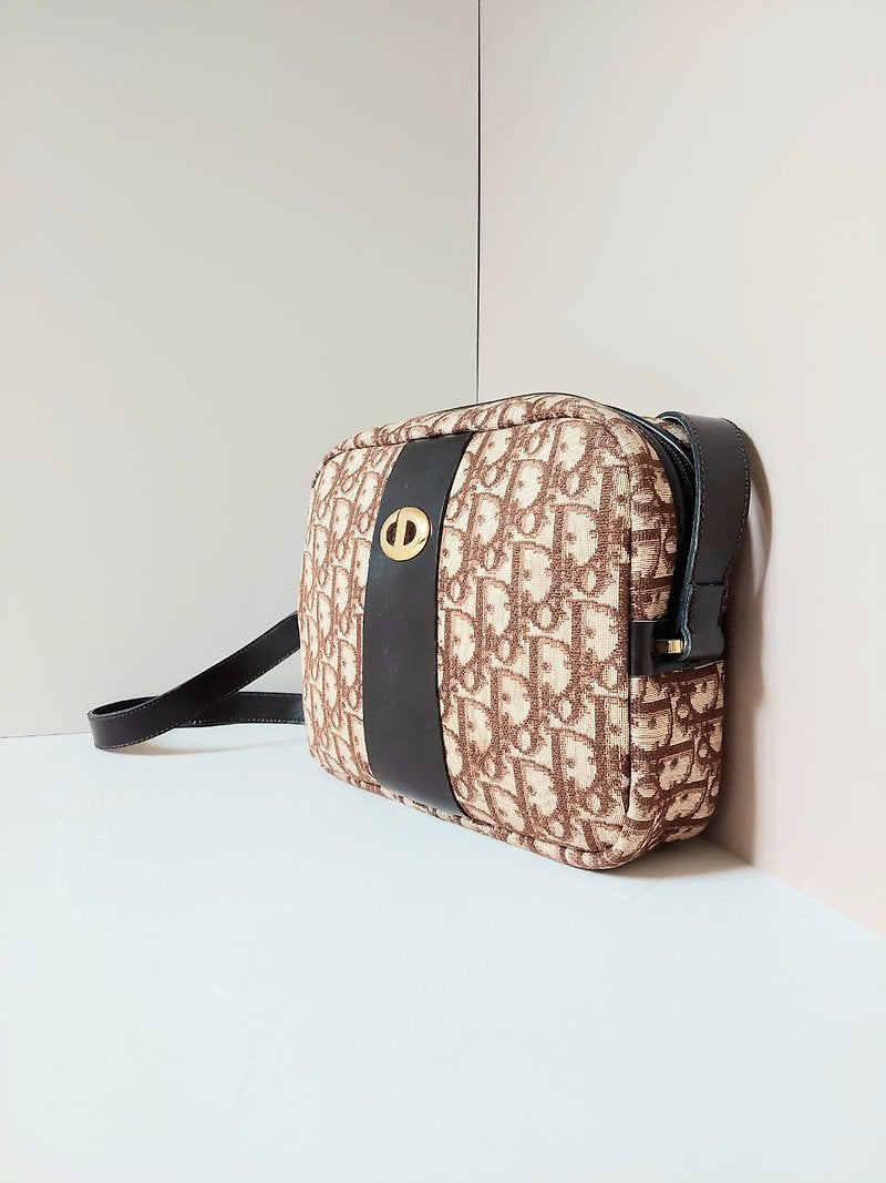CHRISTIAN DIOR Burgundy old flower camera bag/shoulder bag/side bag/oblique bag