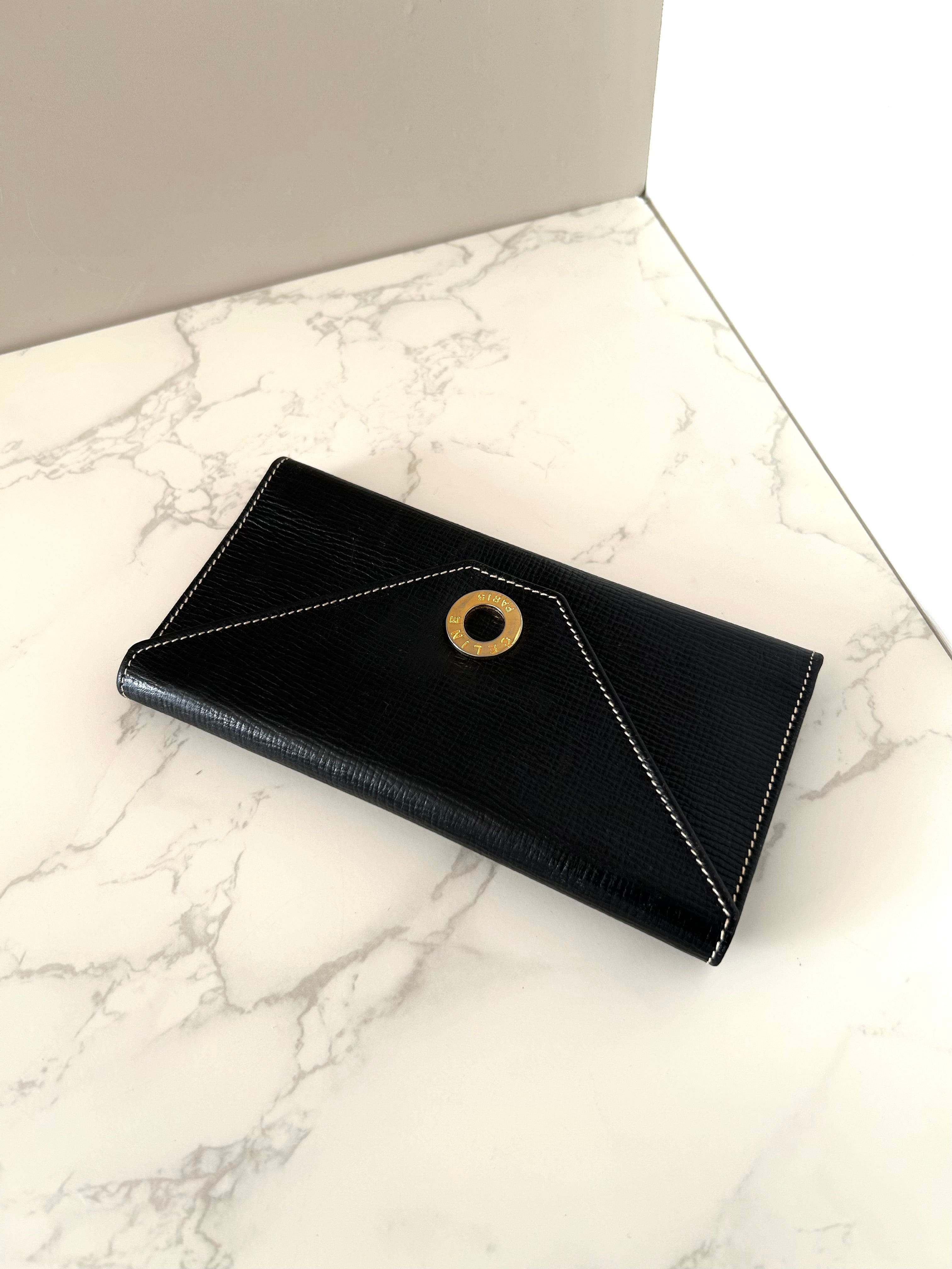 CELINE black gold ring leather long wallet / wallet