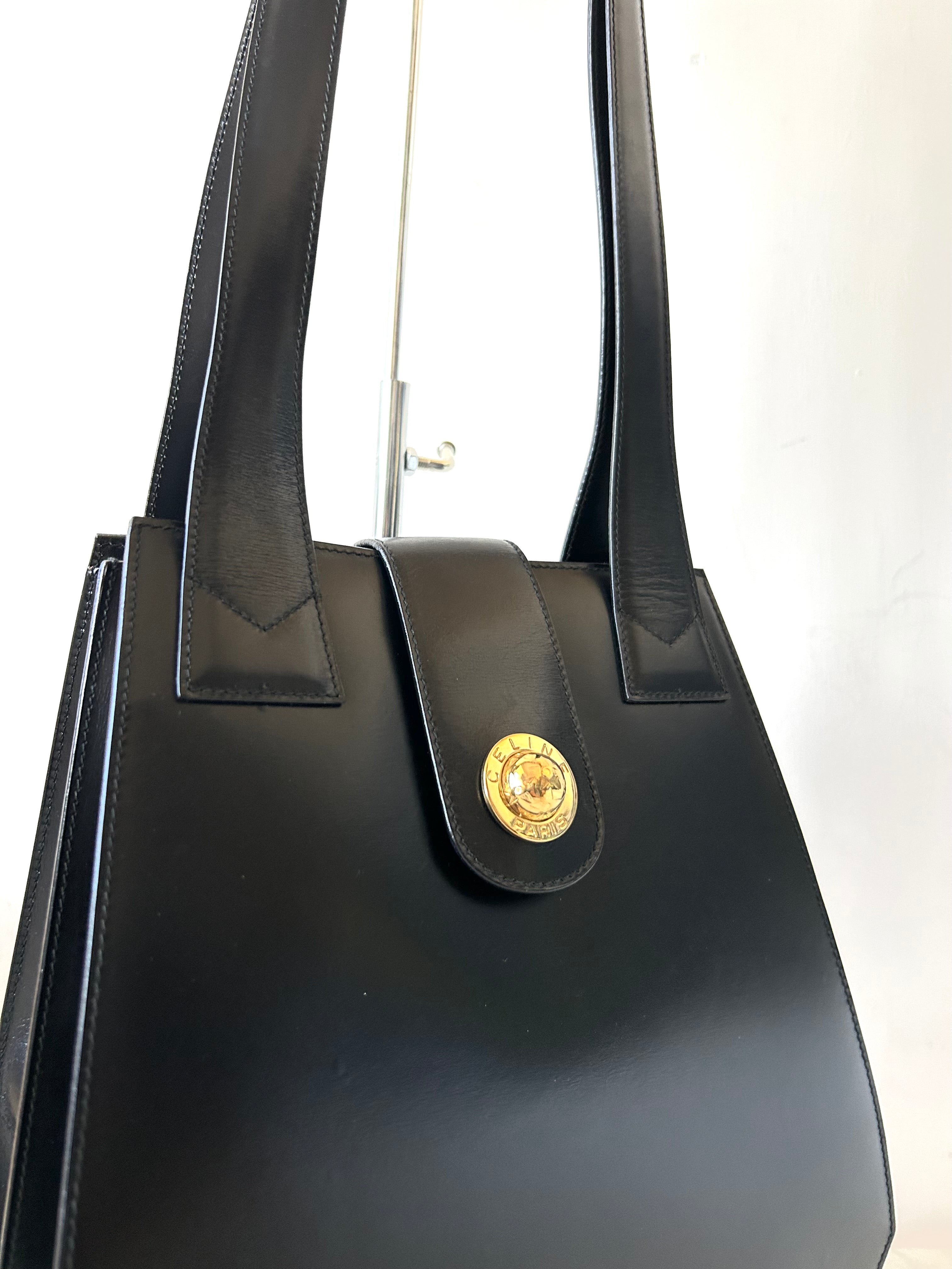 CELINE rare black and gold planet tote accordion bag / side backpack
