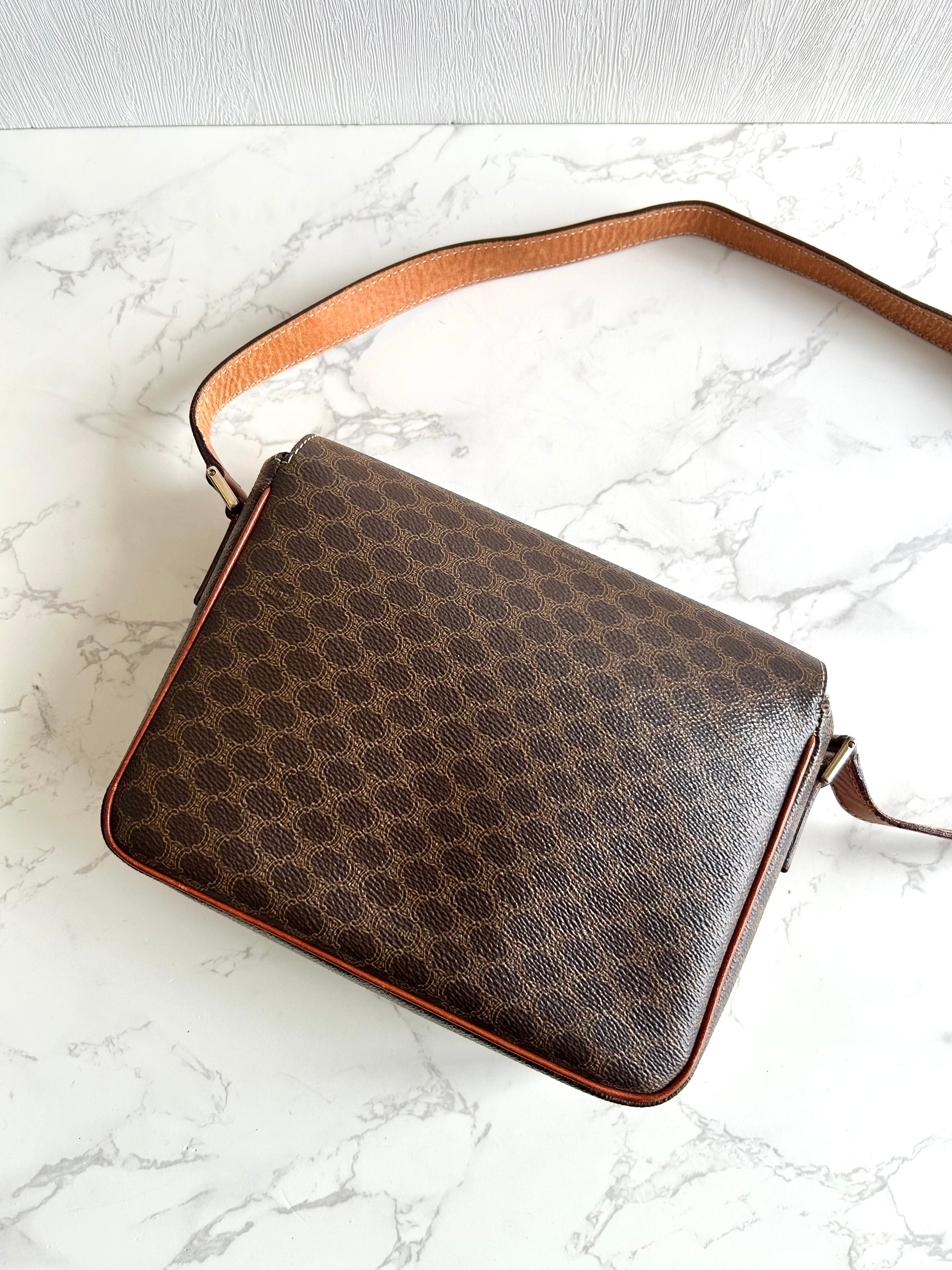 CELINE Brown Triomphe Gold Buckle Mini Box Bag/Shoulder Bag/Crossbody Bag
