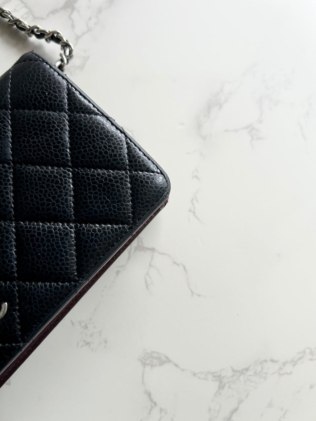 CHANEL Black Caviar Leather Long Wallet / Chain Side Bag / Crossbody Bag WOC