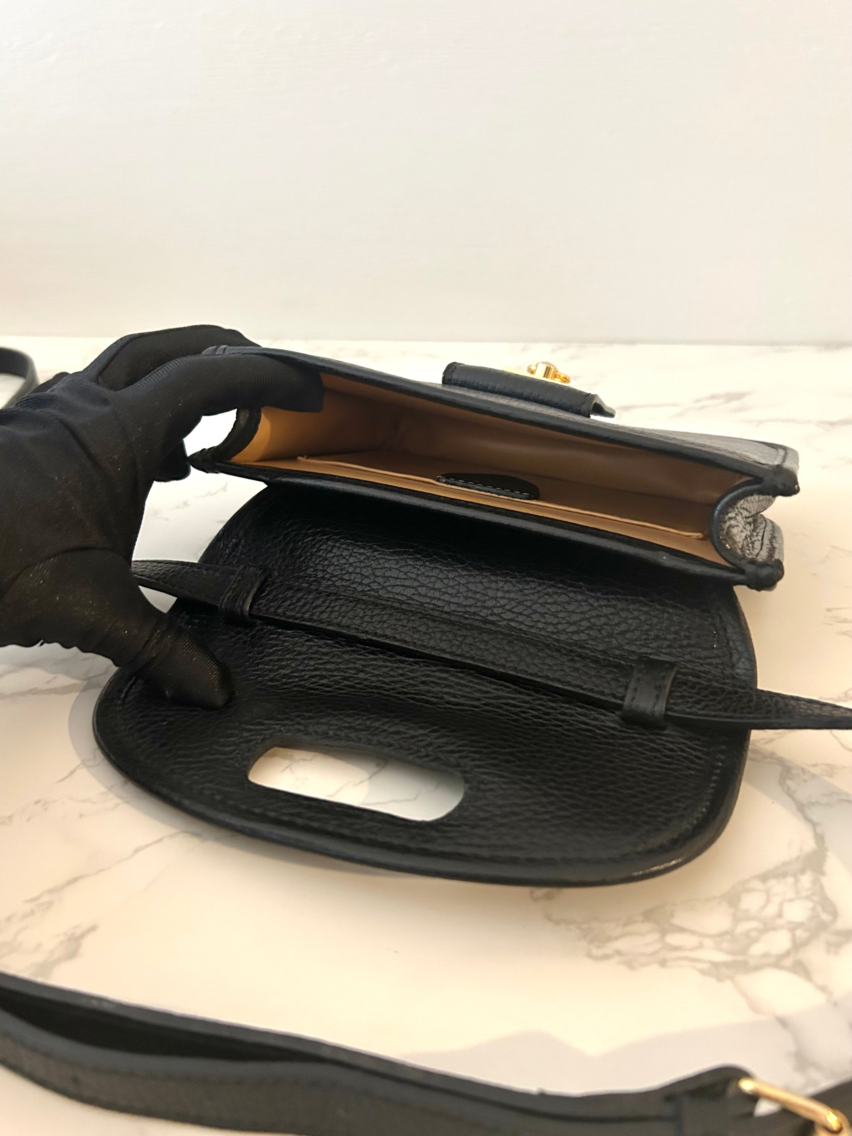 CELINE rare black gold buckle small box leather shoulder bag / crossbody bag