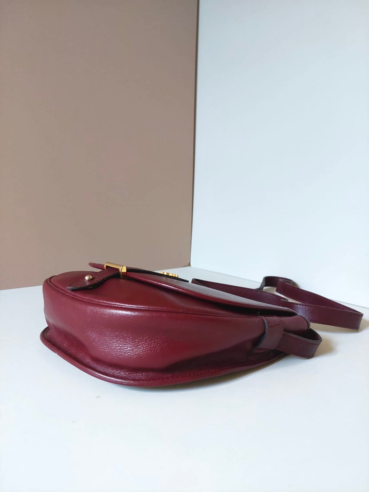 CHRISTIAN DIOR rare burgundy gold saddle Bobby small bag/shoulder bag/side bag/oblique bag