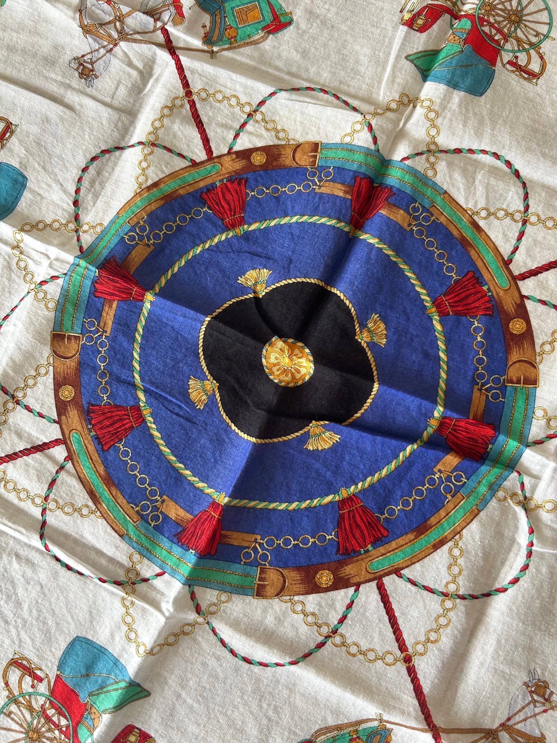 女神節滿額 HKD$3888贈品 - CELINE 藍白彩色馬車方型絲巾 46x46cm