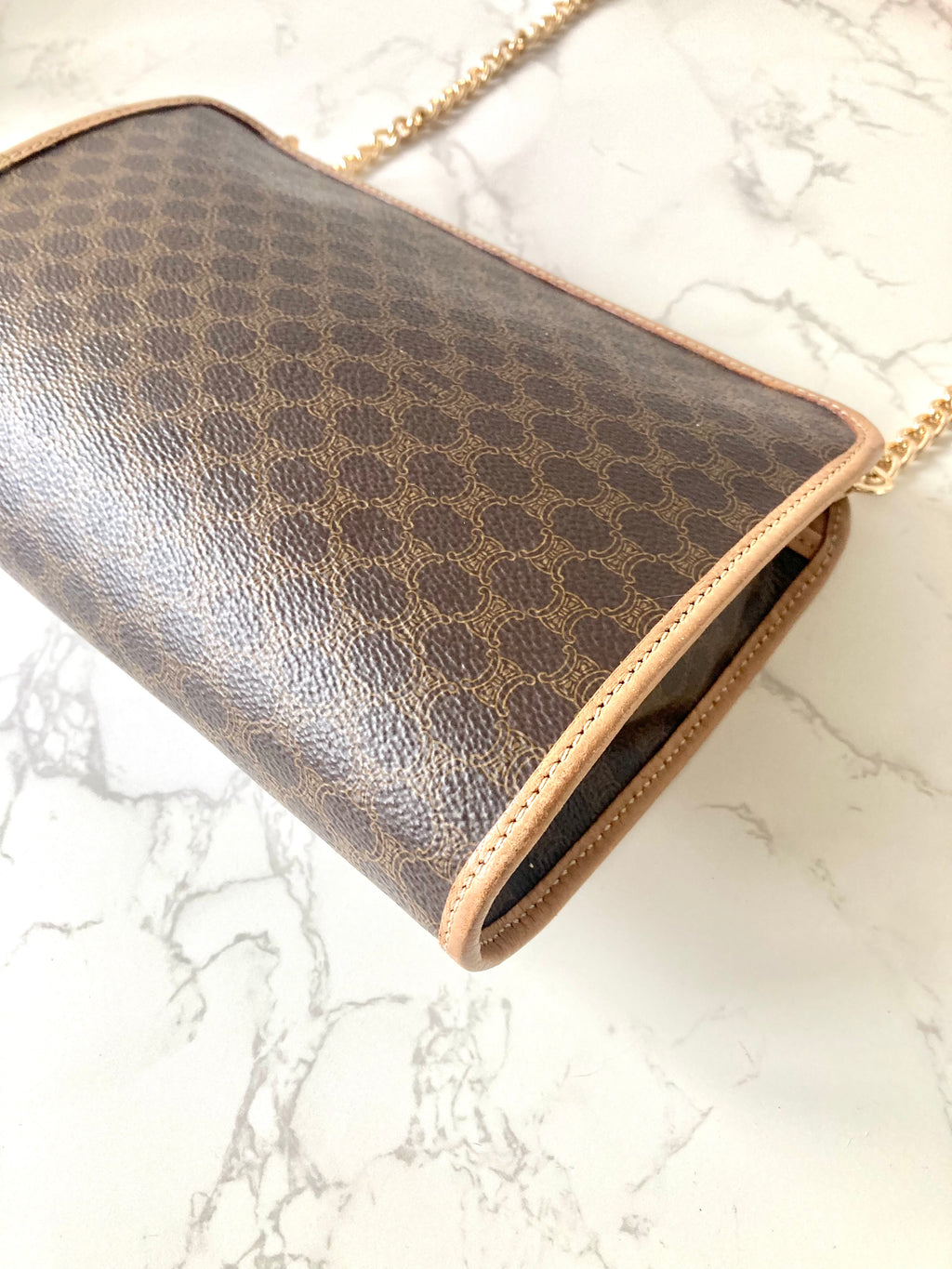 CELINE Brown Macadam Monogram Two-way Shoulder Bag / Pouch Chain Bag