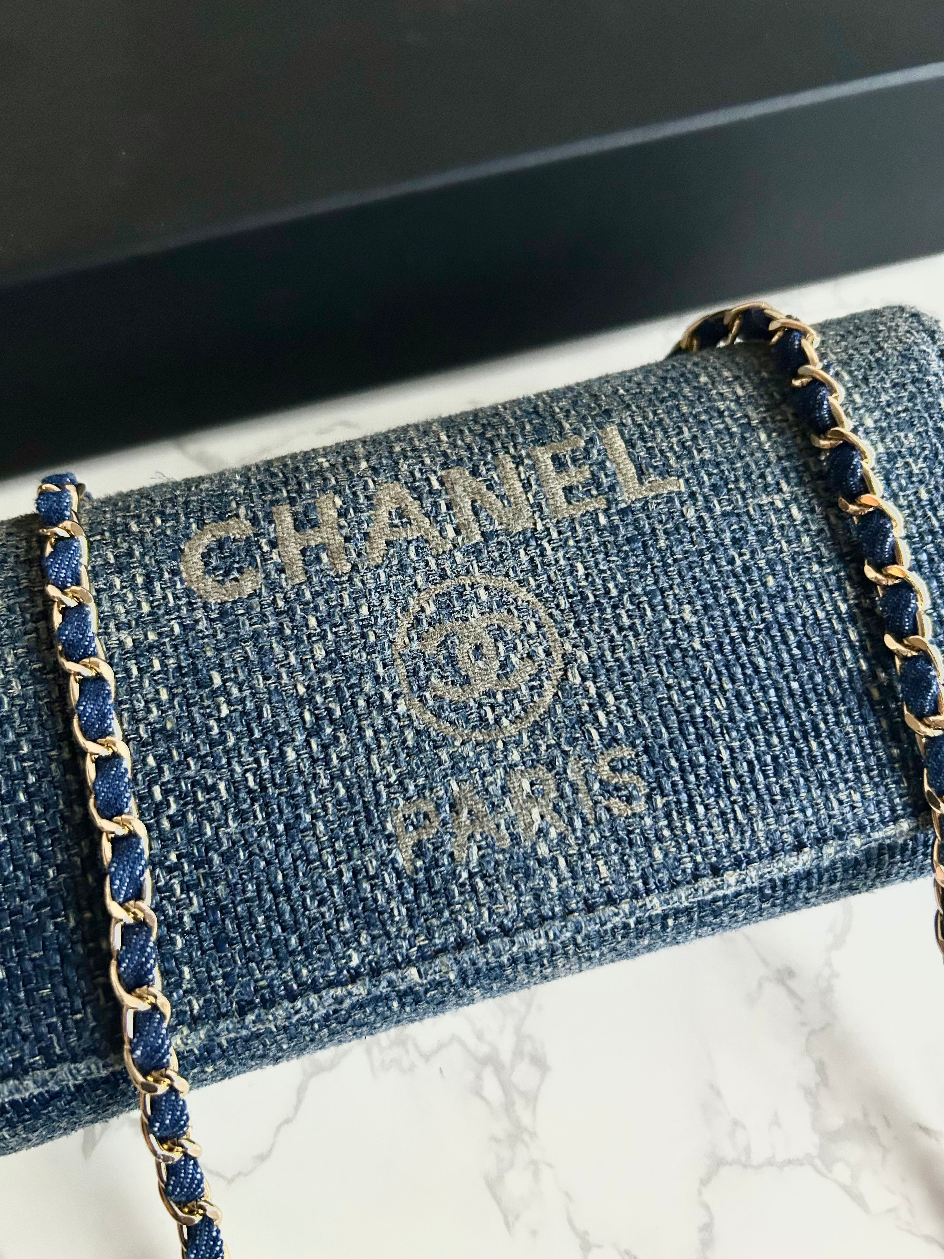 Rare Full Set Chanel Denim Patchwork WOC Shoulder Bag Crossbody Bag Long Wallet