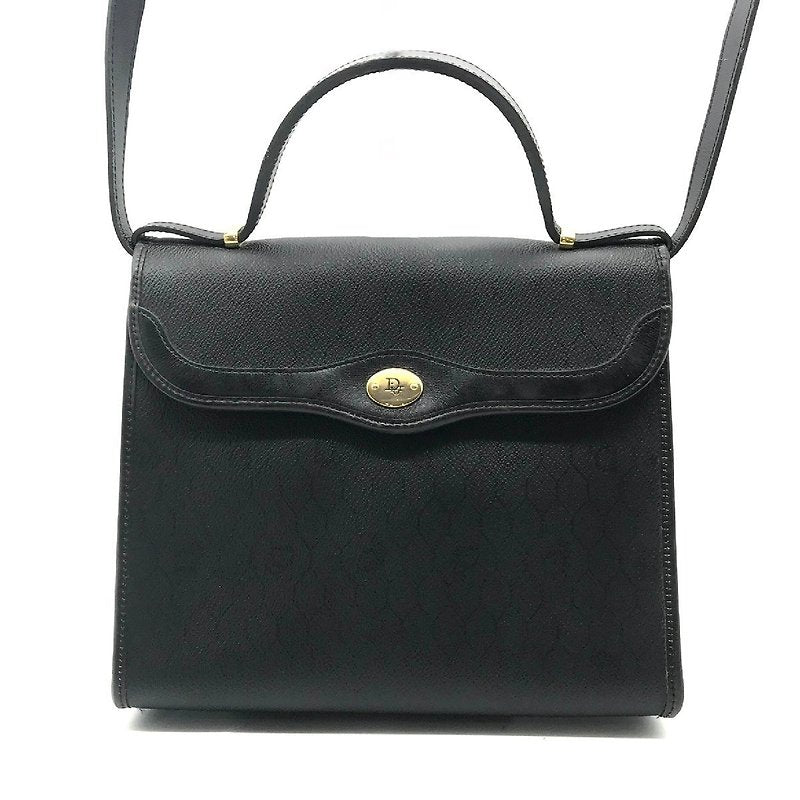 CHRISTIAN DIOR Rare Black Kelly Leather Side Bag/Messenger Bag/Handbag - Japanese Second-hand Vintage