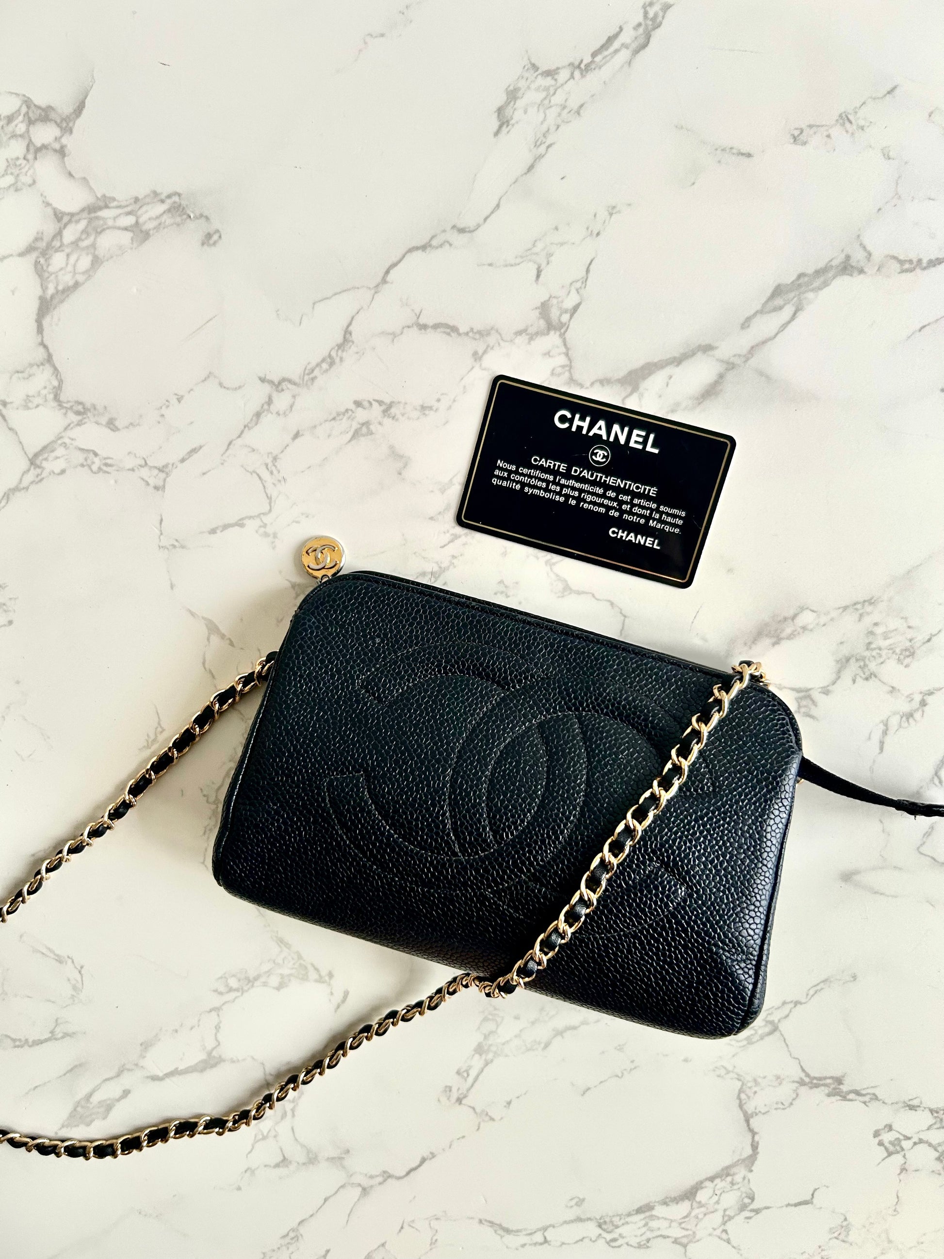 CHANEL Rare Black Caviar Leather Side Bag/Messenger Bag/Clutch