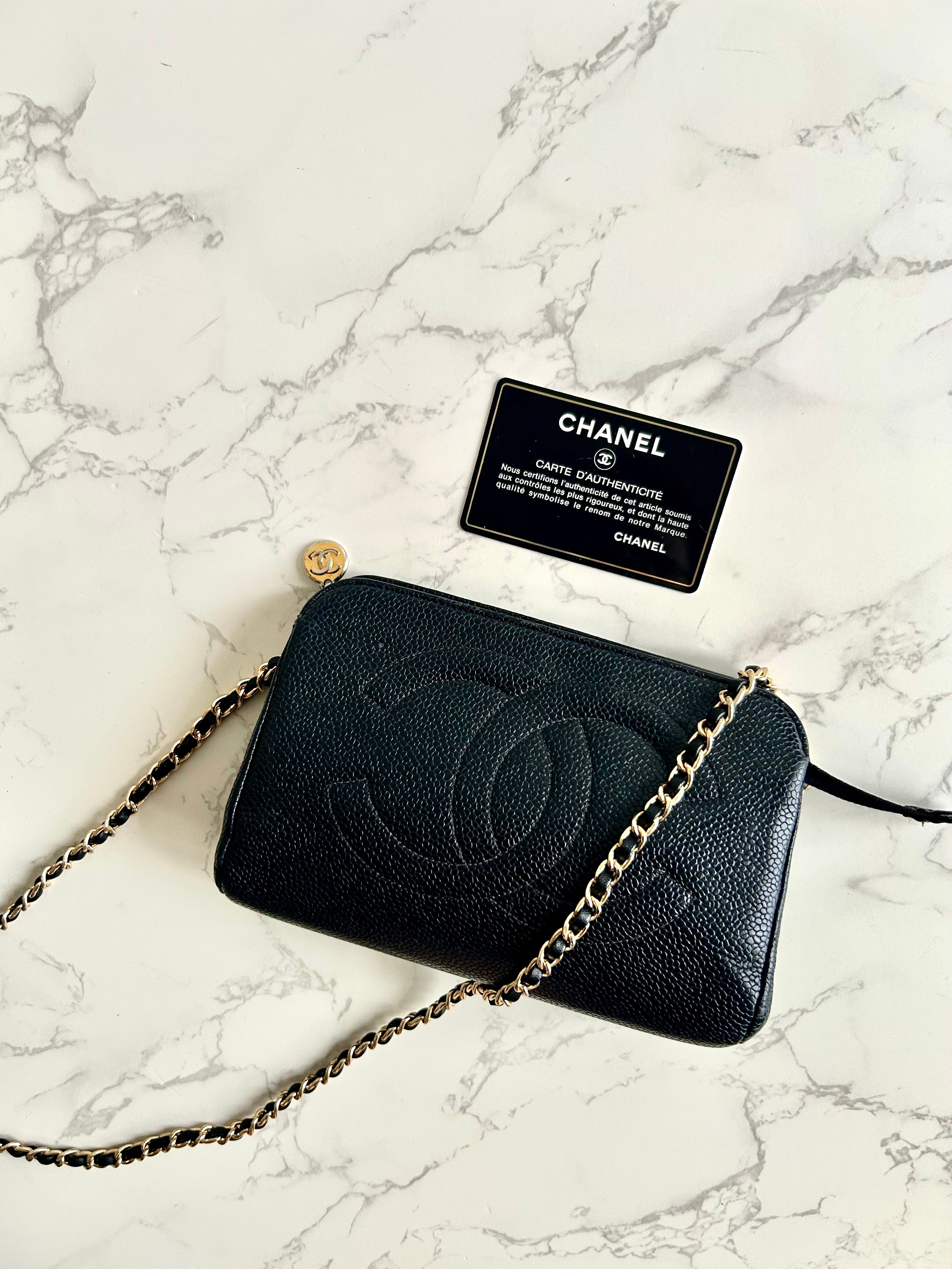 CHANEL Rare Black Caviar Leather Side Bag/Messenger Bag/Clutch