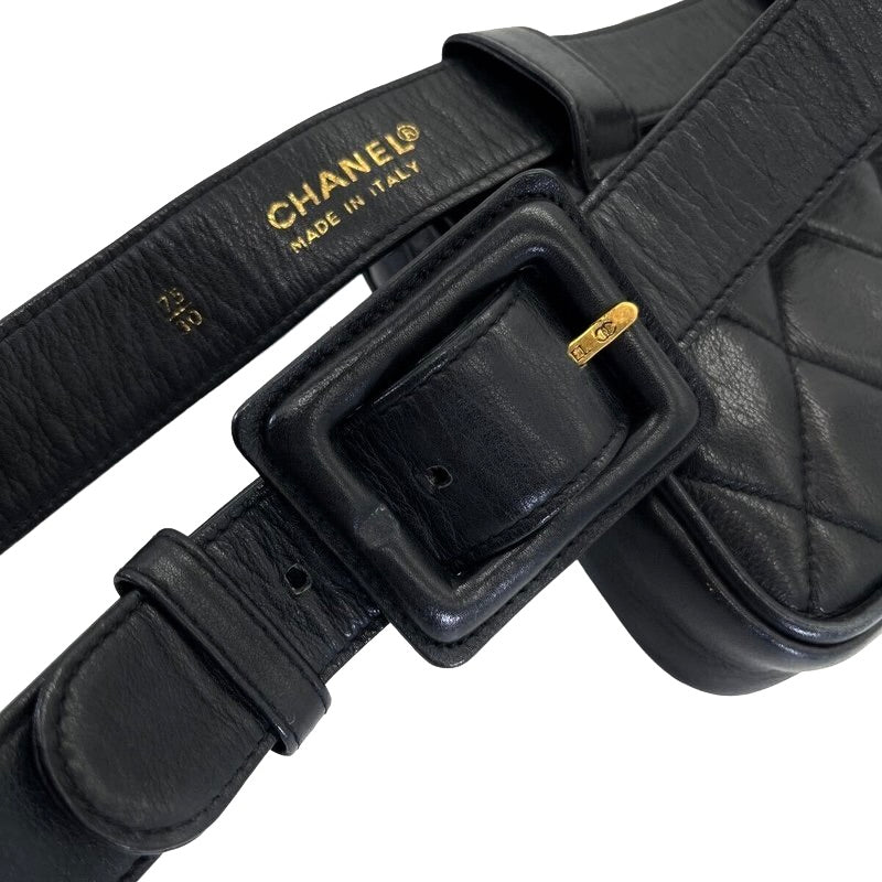 CHANEL rare black leather gold swivel buckle belt bag/side bag/clutch