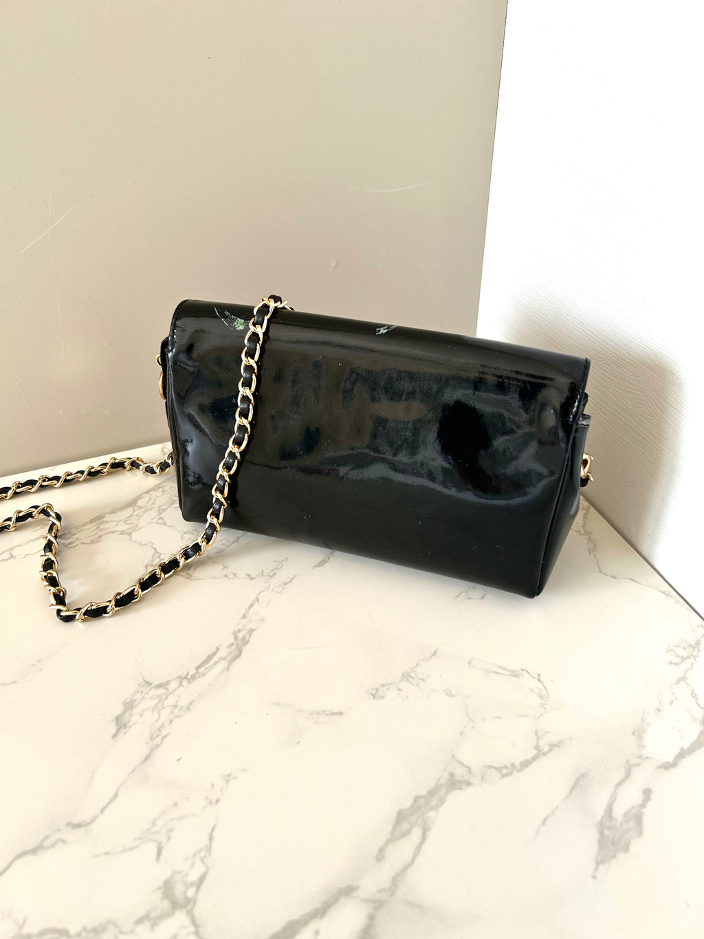 CHANEL Rare Black Patent Leather WOC with Mirror / Side Bag / Crossbody Bag