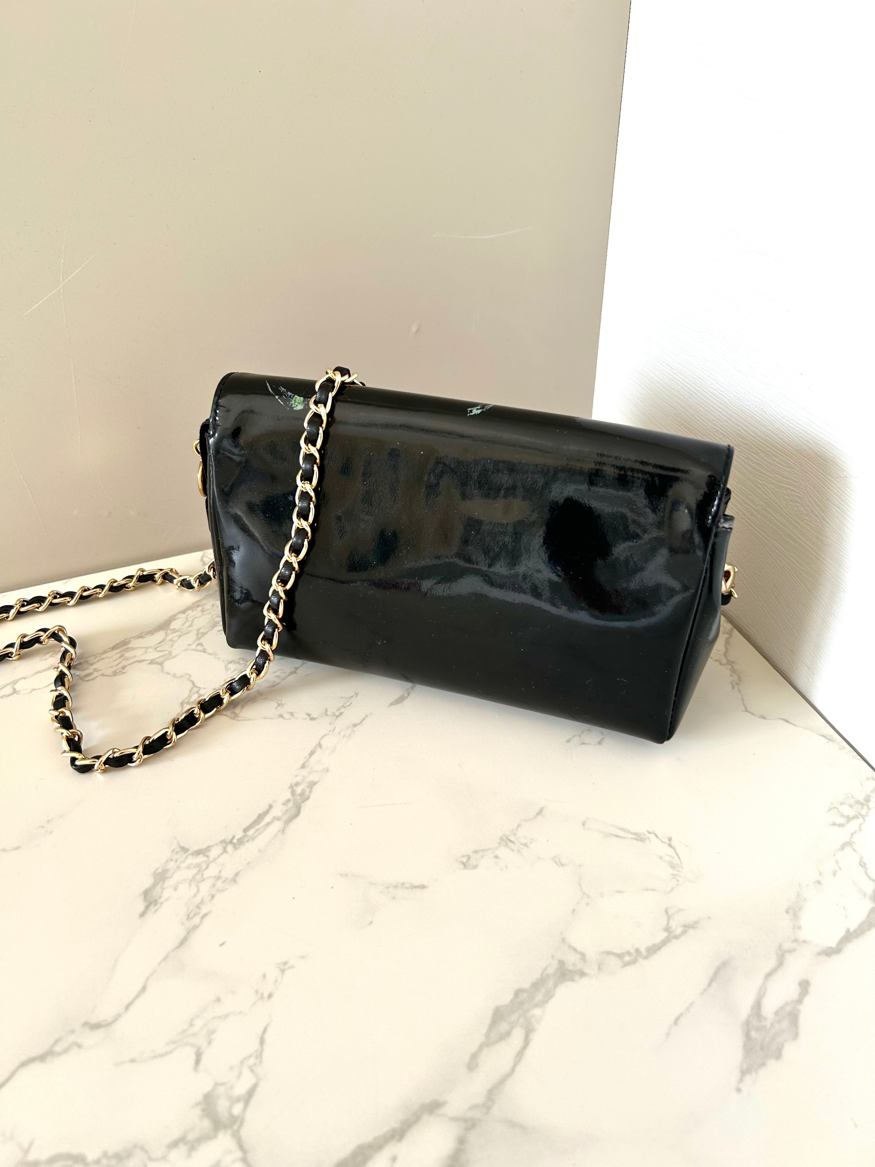 CHANEL Rare Black Patent Leather WOC with Mirror / Side Bag / Crossbody Bag