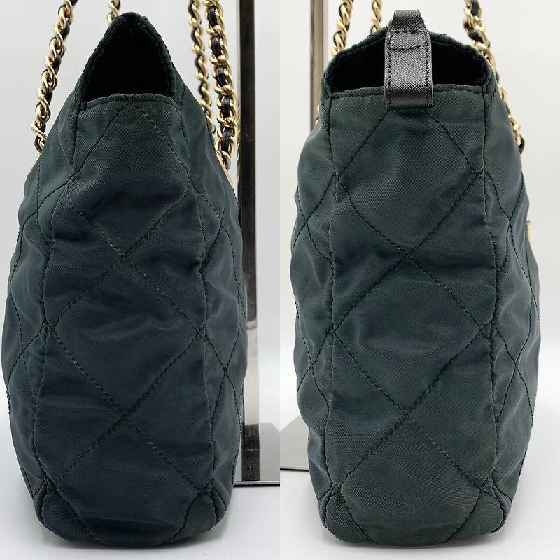PRADA rare olive green gold triangle parachute chain shoulder bag / side bag