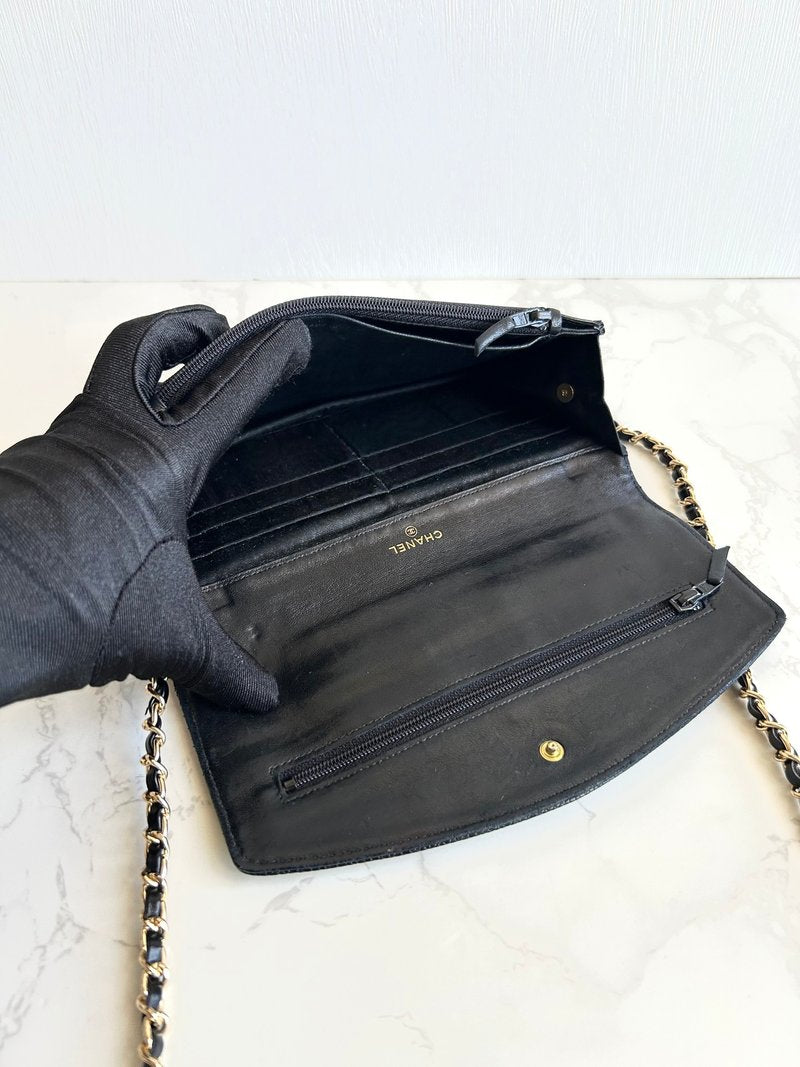 CHANEL Rare Black Caviar Leather WOC/Wallet/Side Bag/Messenger Bag