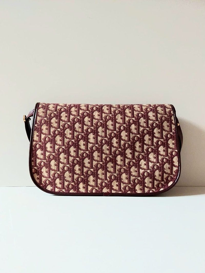 CHRISTIAN DIOR Burgundy old flower Bobby shoulder bag/side backpack/underarm bag