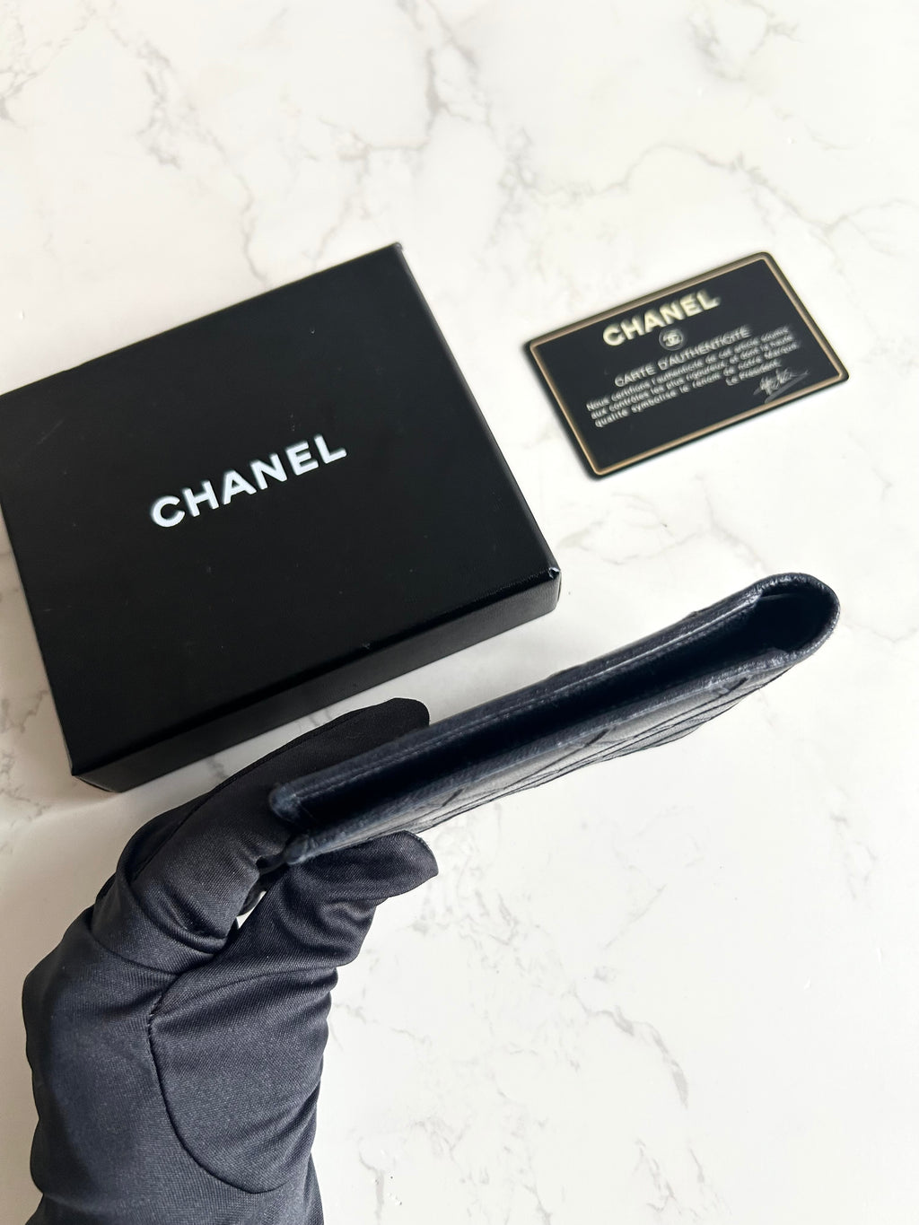 Chanel 黑色小羊皮革中夾 錢包 短夾 皮夾