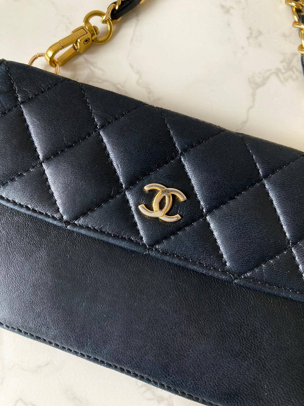 CHANEL Rare Black Lamb Skin Mini Chain Crossbody Bag