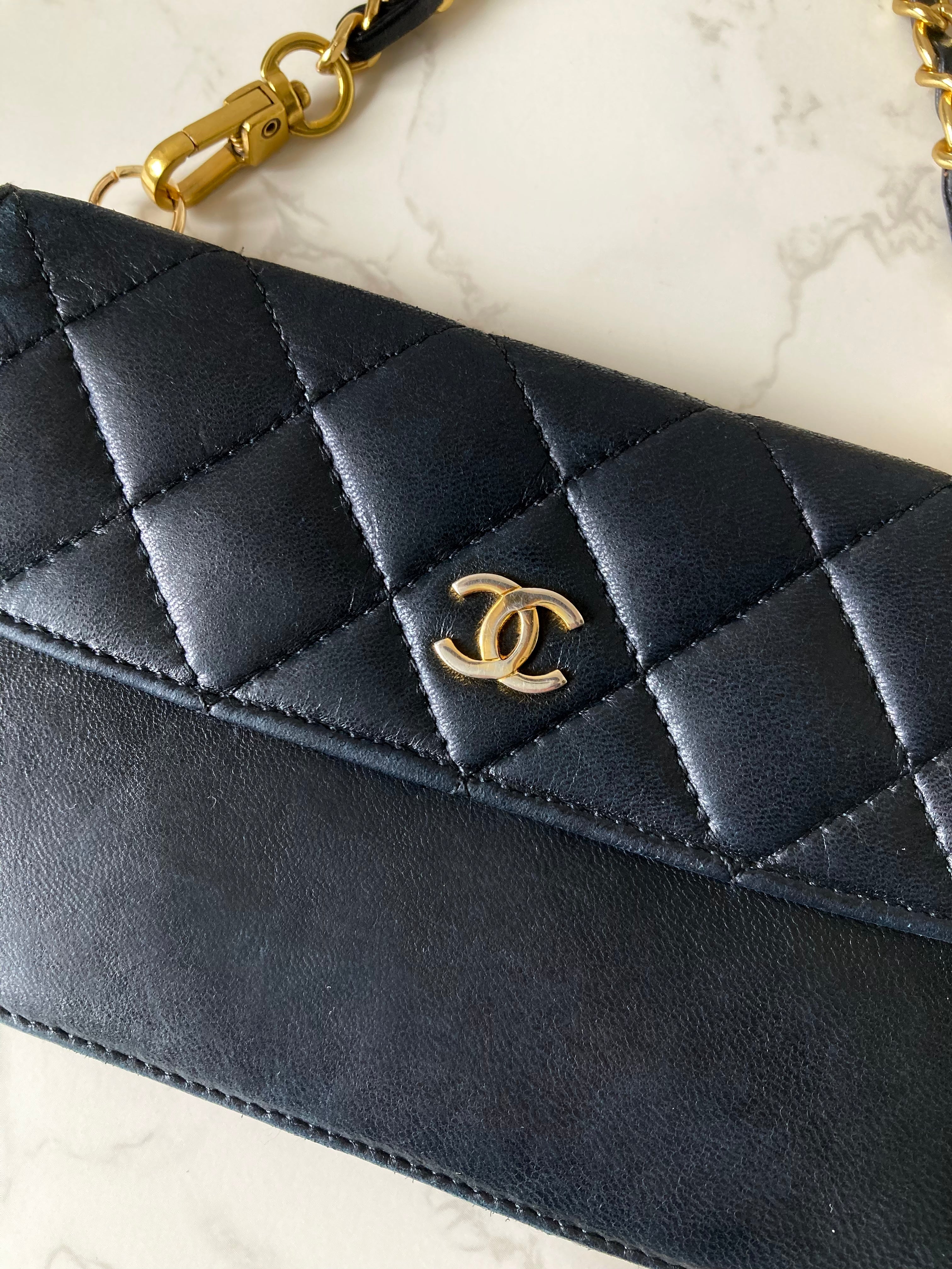 CHANEL Rare Black Lamb Skin Mini Chain Crossbody Bag