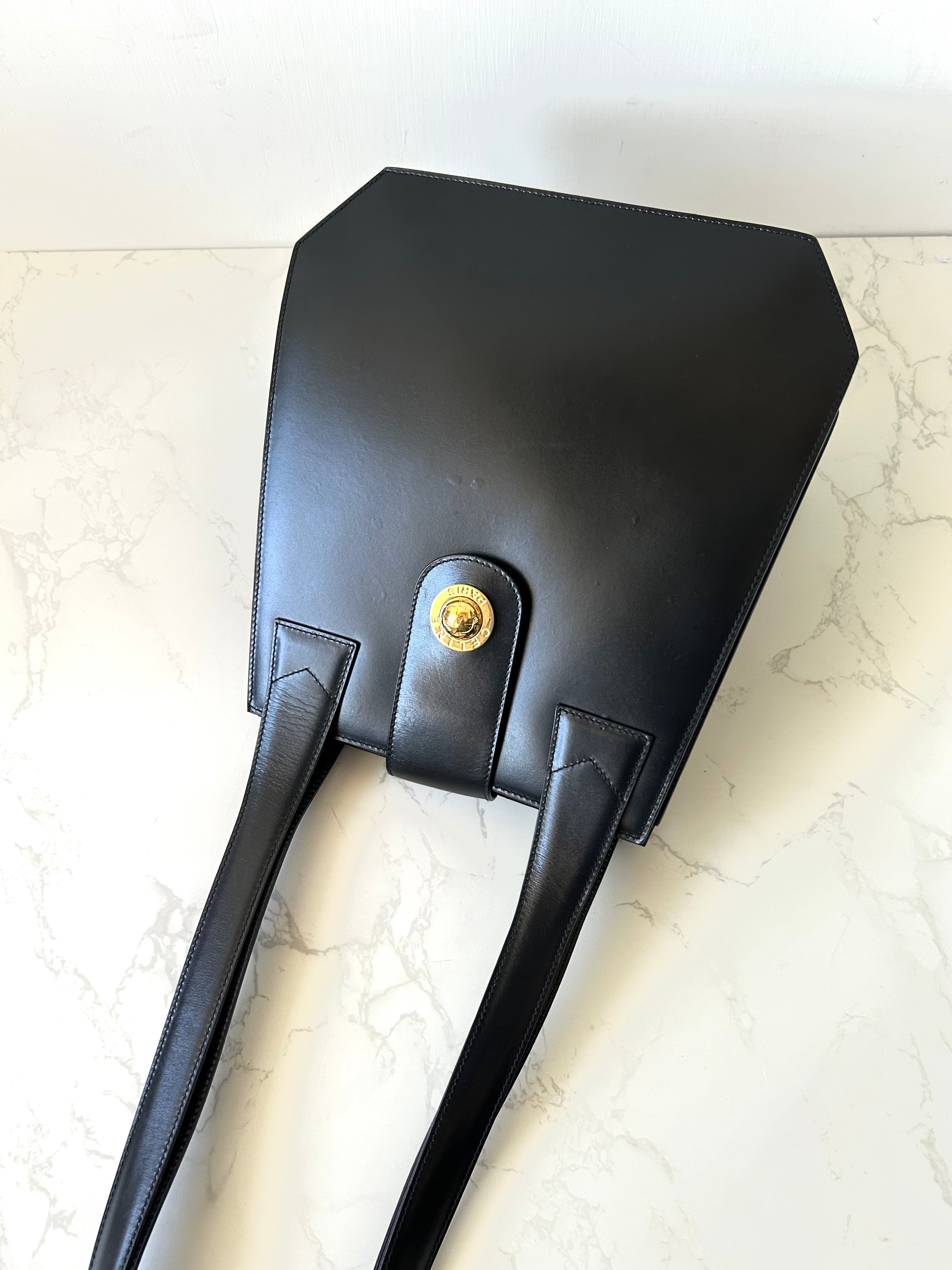 CELINE rare black and gold planet tote accordion bag / side backpack
